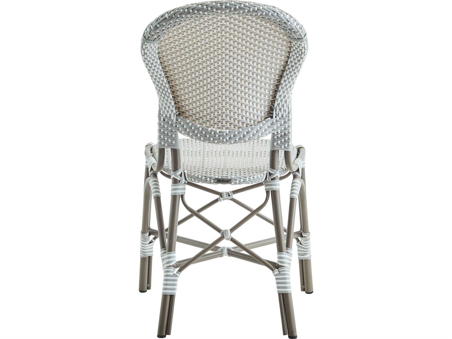 Sika Design Alu Affaire Aluminum Taupe Stackable Isabell Outdoor Dining Side Chair in Grey/White Dots