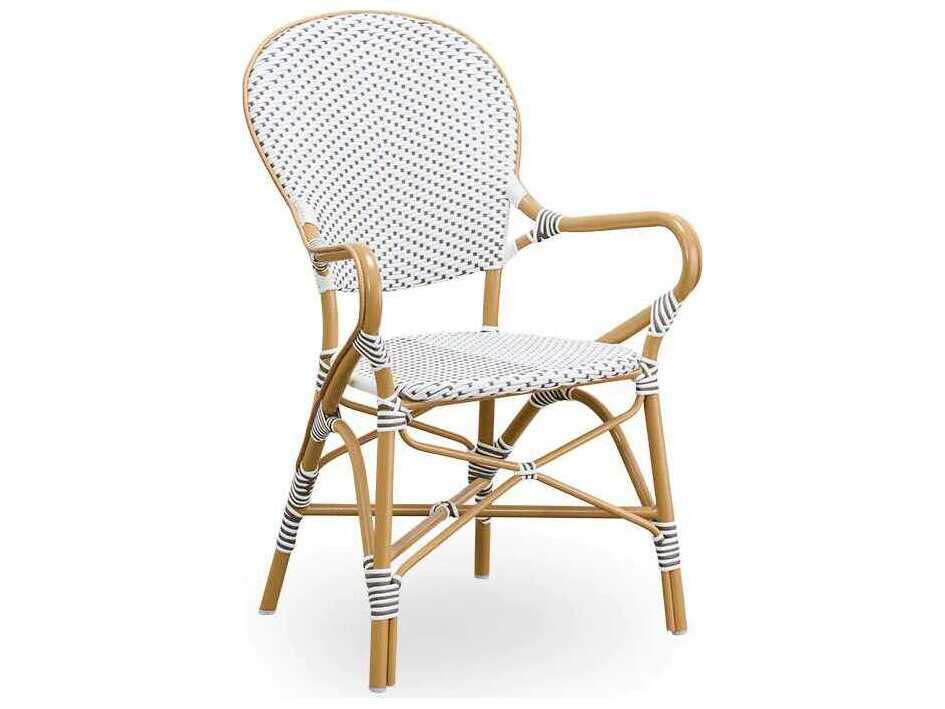 Sika Design Alu Affaire Aluminum Natural White with Cappuccino dot Almond Isabell Stackable Outdoor Dining Arm Chair