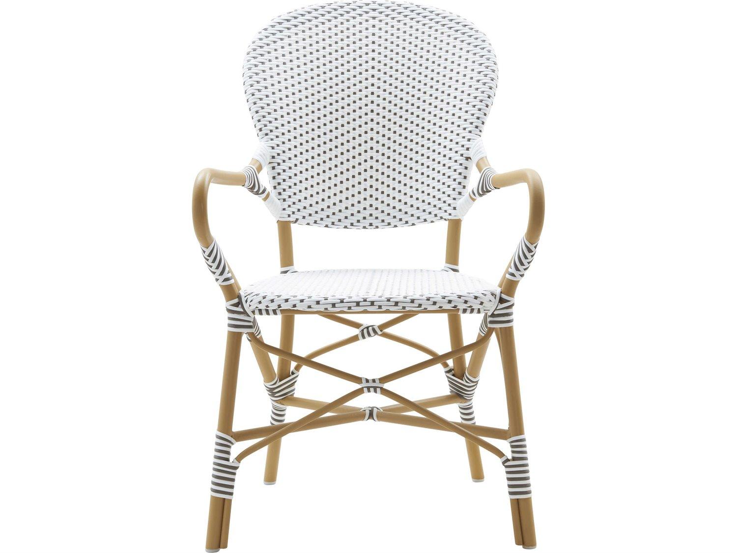 Sika Design Alu Affaire Aluminum Natural White with Cappuccino dot Almond Isabell Stackable Outdoor Dining Arm Chair