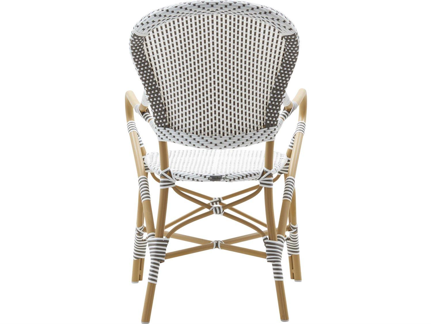Sika Design Alu Affaire Aluminum Natural White with Cappuccino dot Almond Isabell Stackable Outdoor Dining Arm Chair