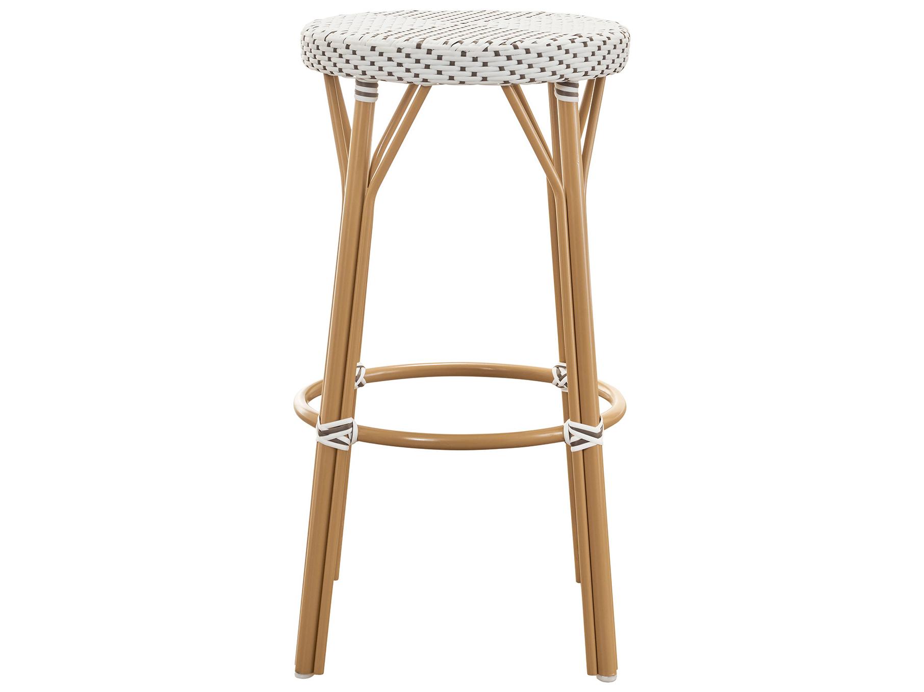 Sika Design Alu Affaire Aluminum Rattan Natural White with Cappuccino dot Almond Simone Outdoor Patio Bar Stool