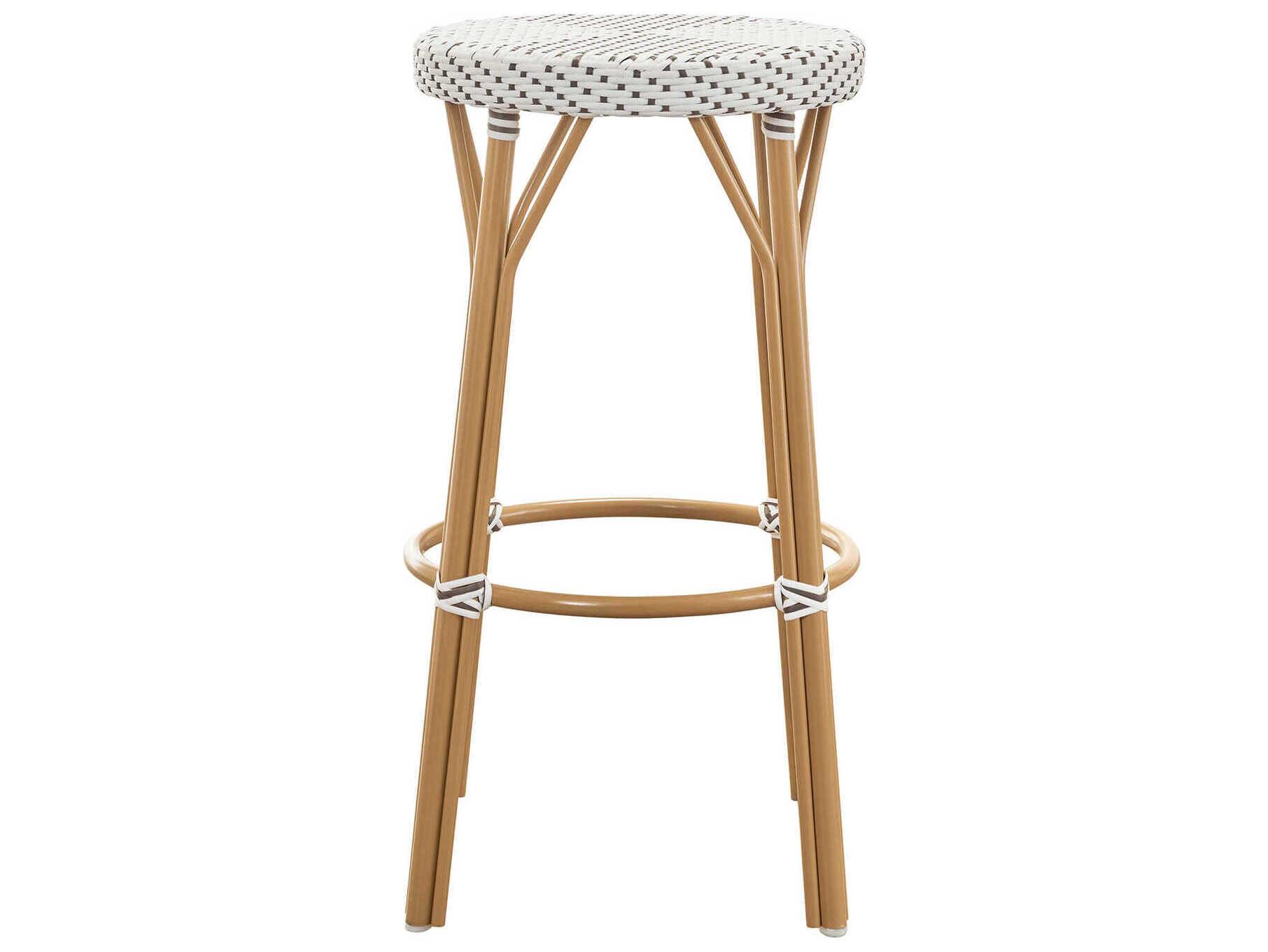 Sika Design Alu Affaire Aluminum Rattan Natural White with Cappuccino dot Almond Simone Outdoor Patio Bar Stool