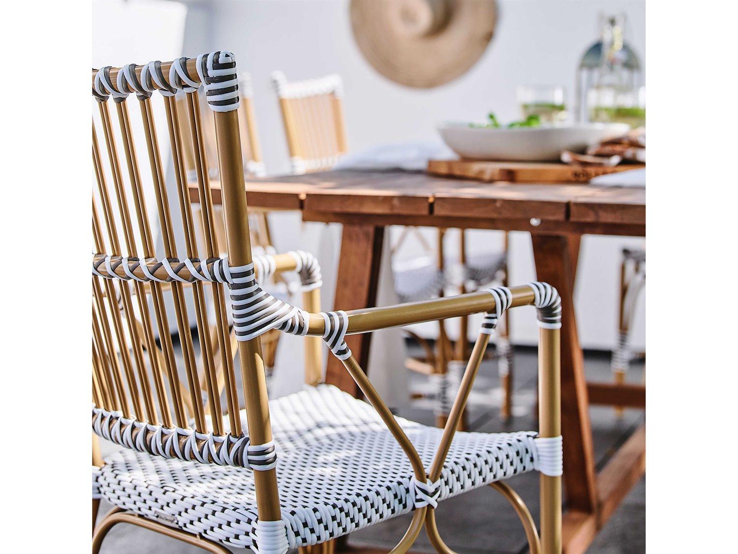 Sika Design Alu Affaire Aluminum Monique Patio Dining Arm Chair in White/Cappuccino Dots