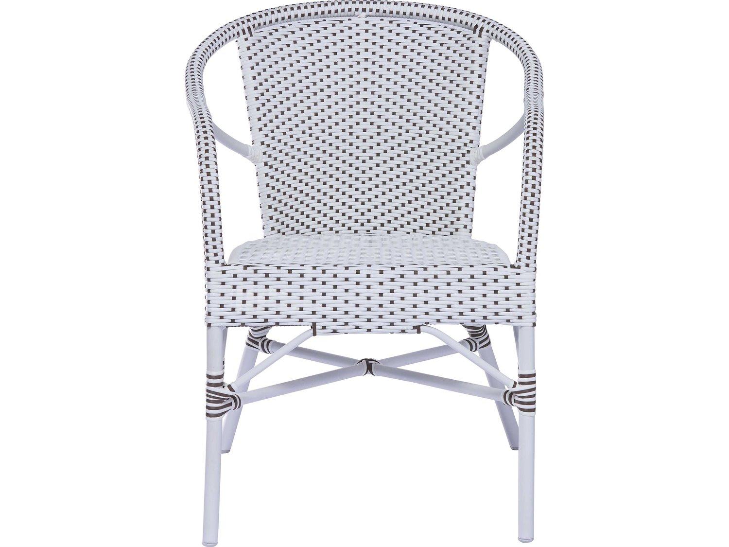Sika Design Alu Affaire Aluminum White Madelaine Stackable Outdoor Dining Arm Chair in White/Cappuccino Dots