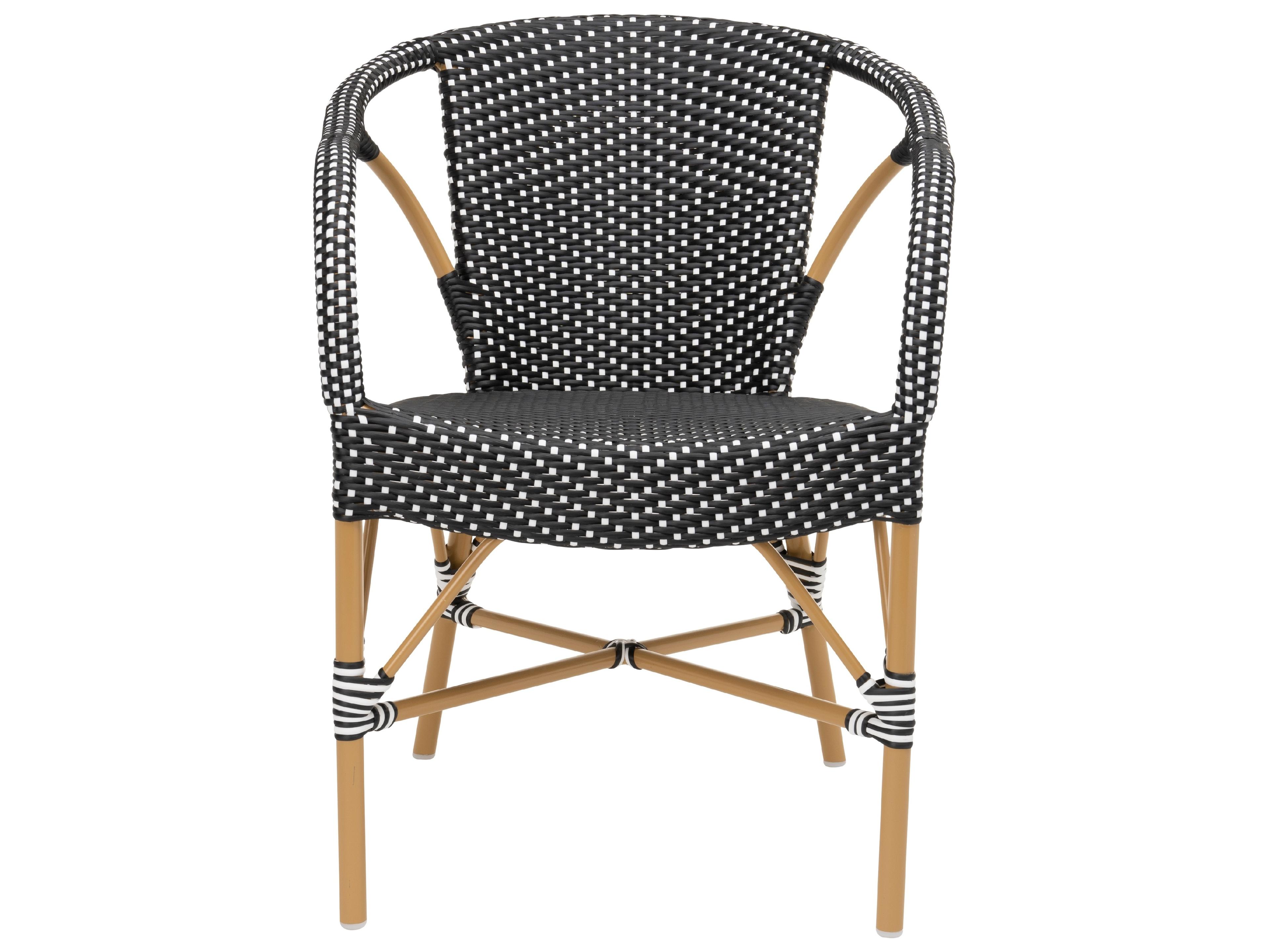 Sika Design Affaire Alu-Rattan Aluminum Wicker Almond Madeleine Stackable Outdoor Dining Arm Chair in Black with White Dots