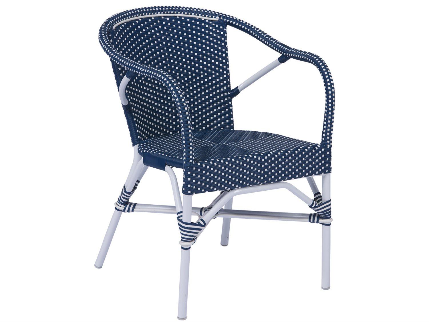 Sika Design Alu Affaire Aluminum Madelaine Stackable Outdoor Patio Dining Arm Chair in Navy Blue/White Dots