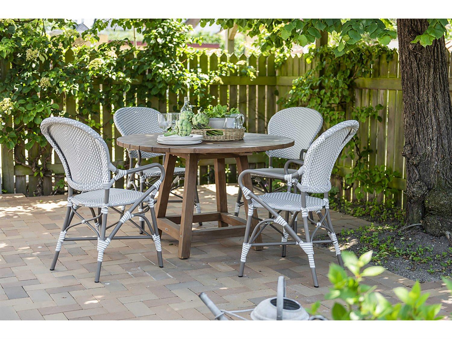 Sika Design Teak Natural Brown George Small Round Patio Dining Table with Umbrella Hole