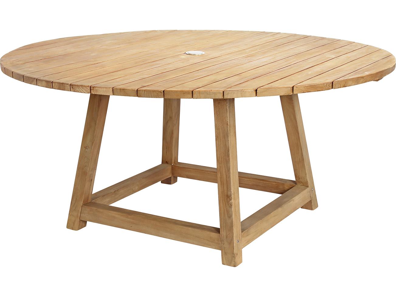 Sika Design Teak Natural Brown George Large Round Outdoor Dining Table with Umbrella Hole