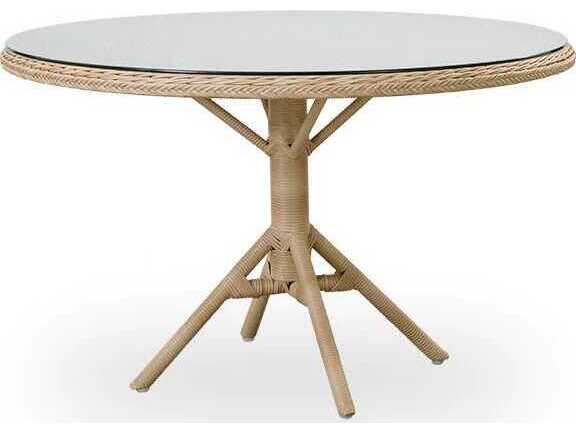 Sika Design Georgia Garden Aluminum Rattan Natural Grace Round Glass Top Outdoor Patio Dining Table