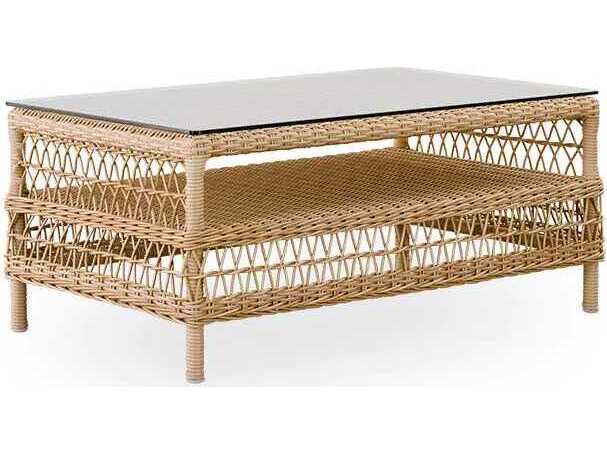 Sika Design Georgia Garden Aluminum Rattan Natural Hazel Rectangular Glass Top Outdoor Coffee Table
