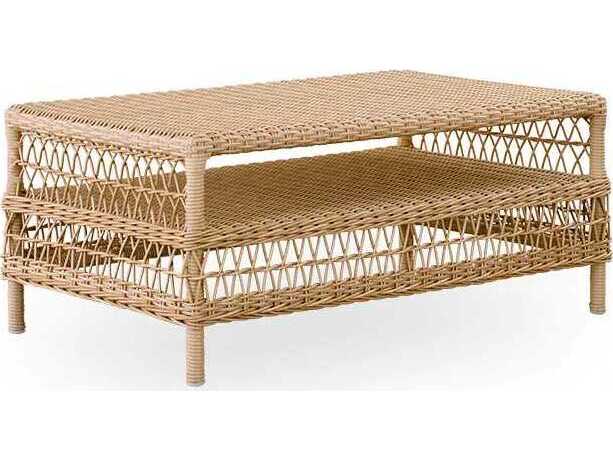 Sika Design Georgia Garden Aluminum Rattan Natural Hazel Rectangular Glass Top Outdoor Coffee Table
