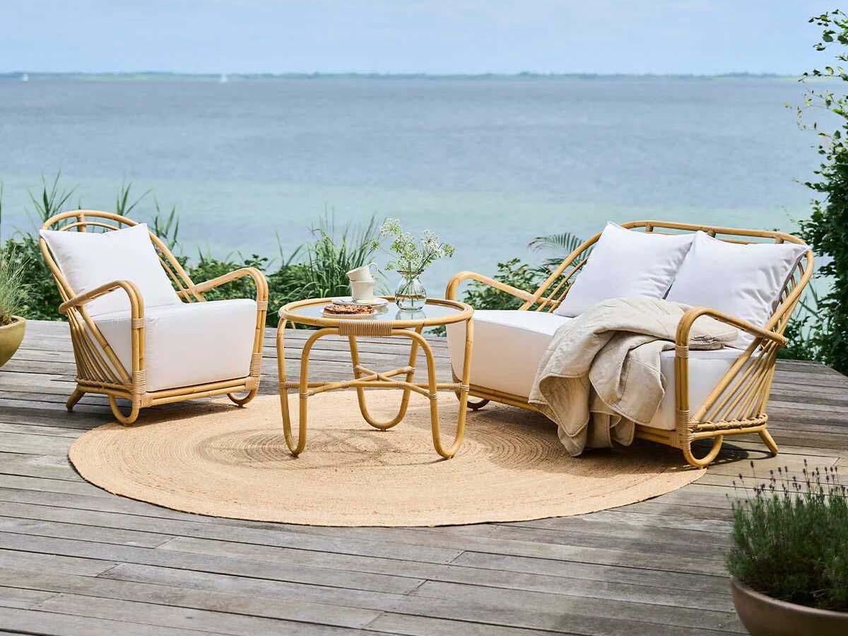 Sika Design Exterior Alumium Rattan Natural Charlottenborg Round Glass Top Patio Coffee Table