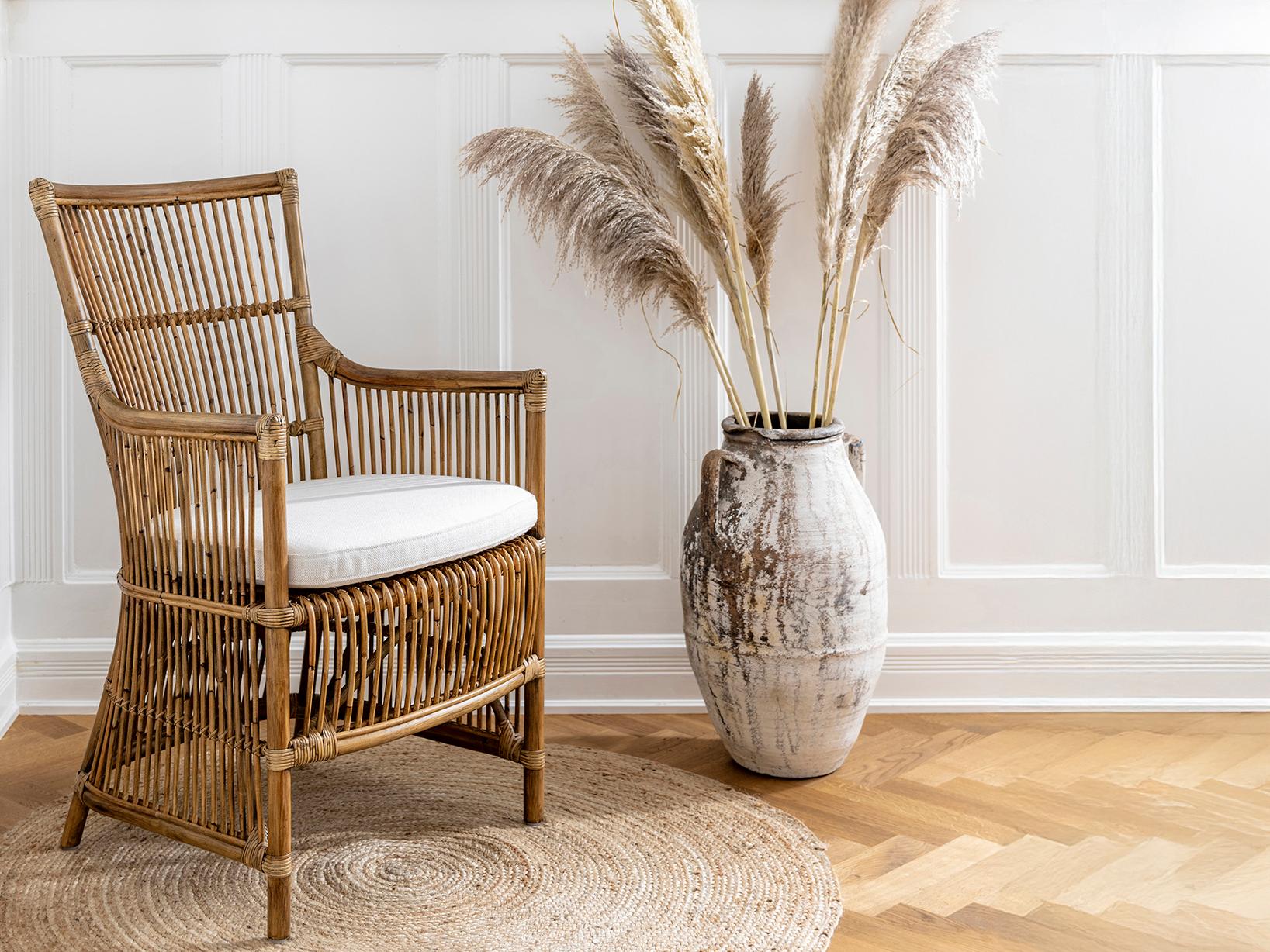 Sika Design Originals Antique Wicker Cushion Dining Chair in Youtoo Dark Grey