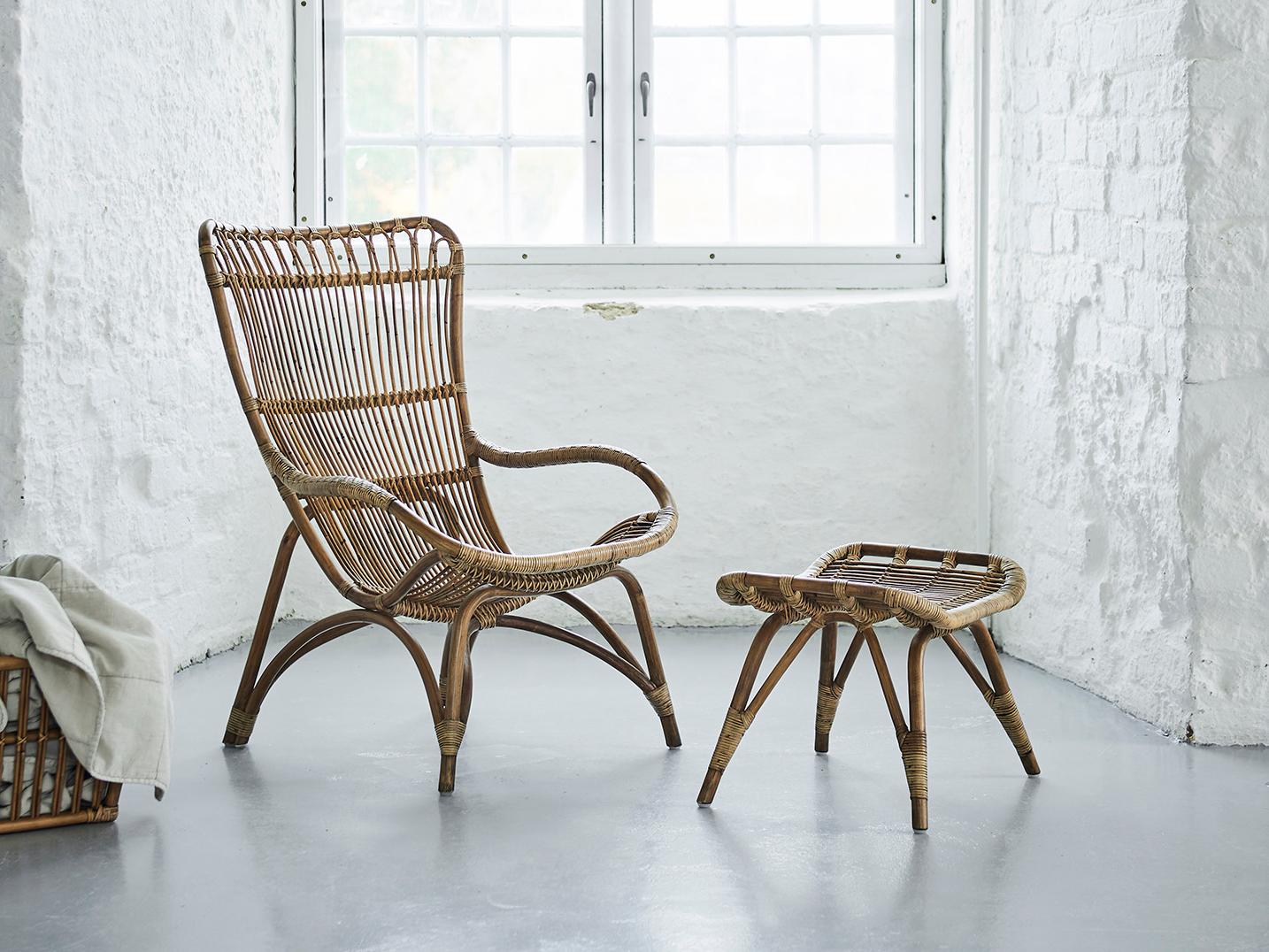 Sika Design Originals Antique Wicker Cushion Lounge Chair in Youtoo Dark Grey