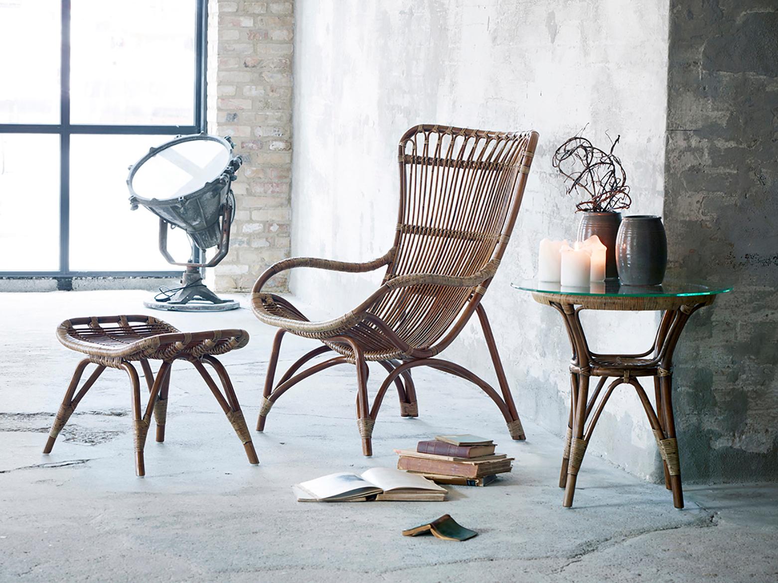 Sika Design Originals Antique Wicker Cushion Lounge Chair in Youtoo Dark Grey