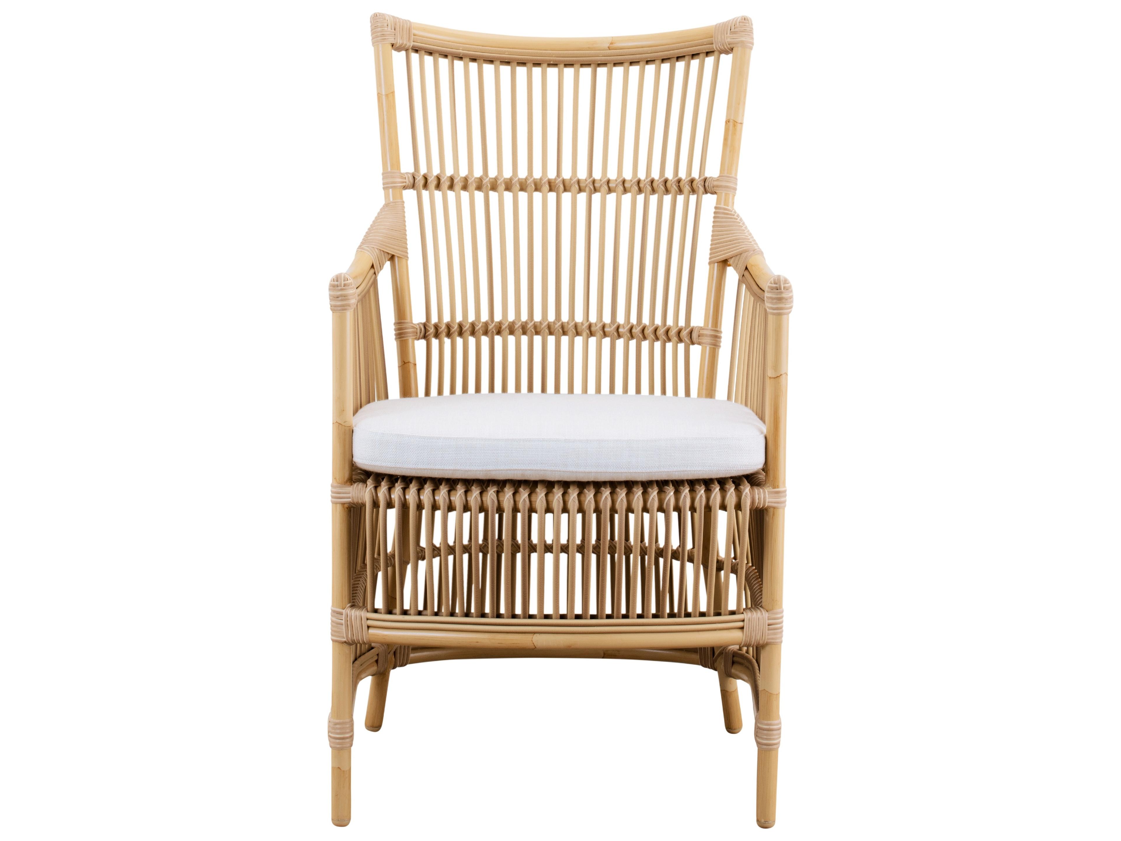 Sika Design Exterior Aluminum Rattan Natural Davinci Outdoor Dining Arm Chair in Tempotest Canvas White