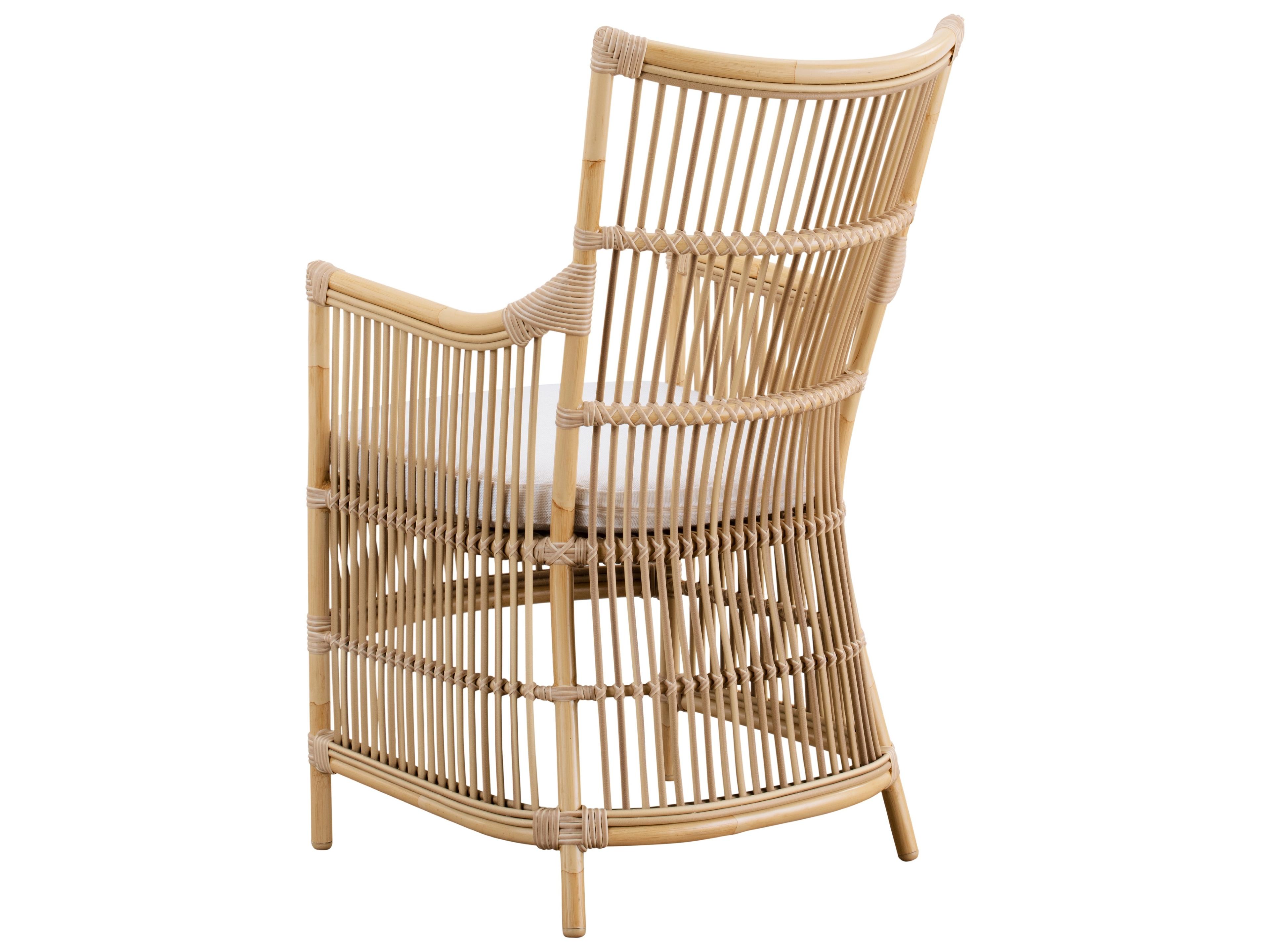 Sika Design Exterior Aluminum Rattan Natural Davinci Outdoor Dining Arm Chair in Tempotest Canvas White