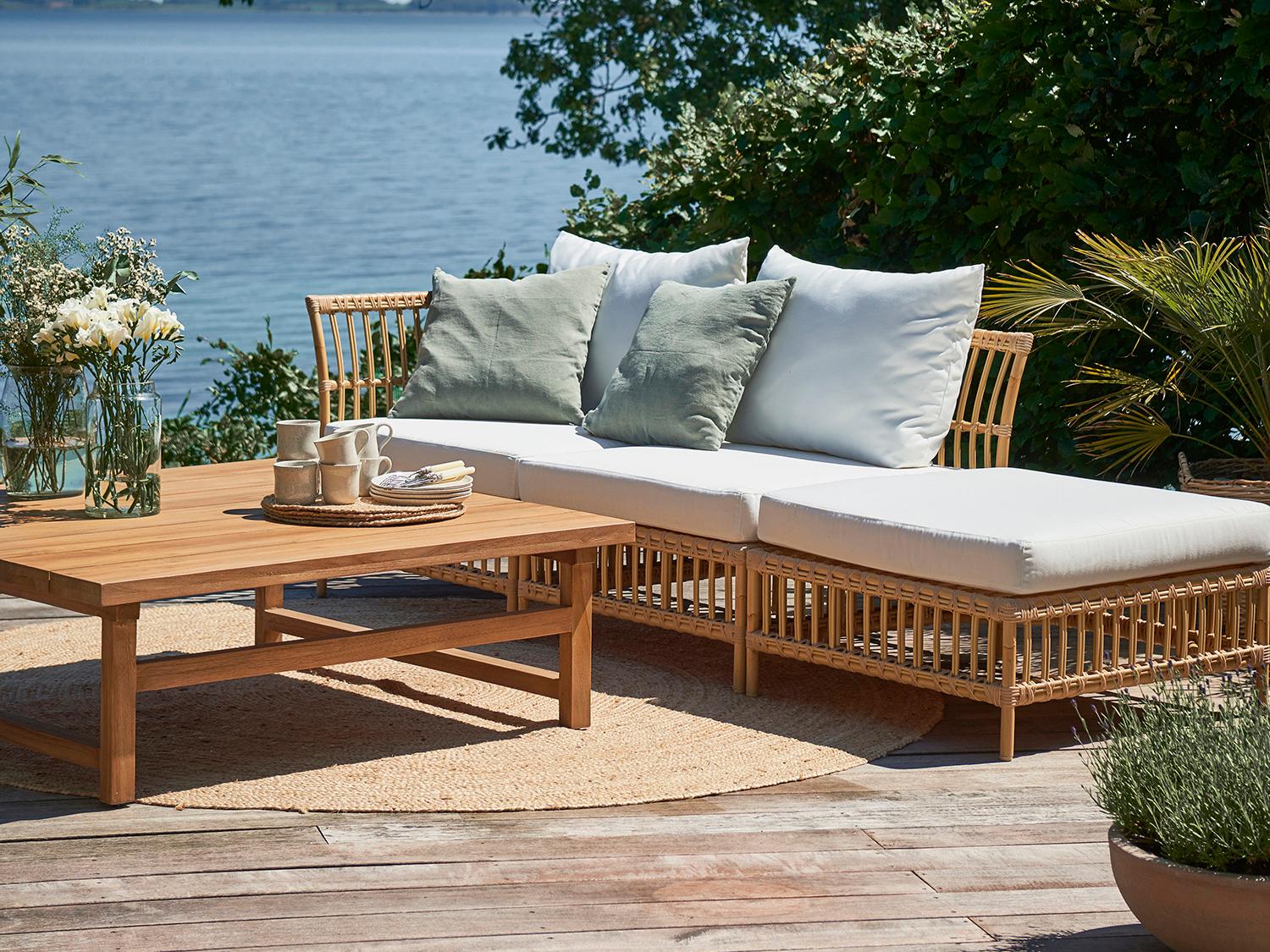 Sika Design Exterior Aluminum Natural, Tempotest Canvas White Cushion Ottoman