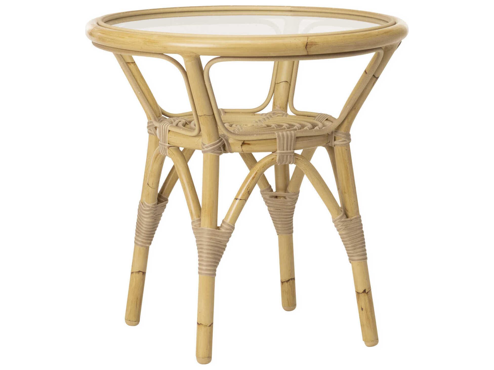 Sika Design Exterior Alumium Rattan Natural Tony Round Glass Top Outdoor End Table