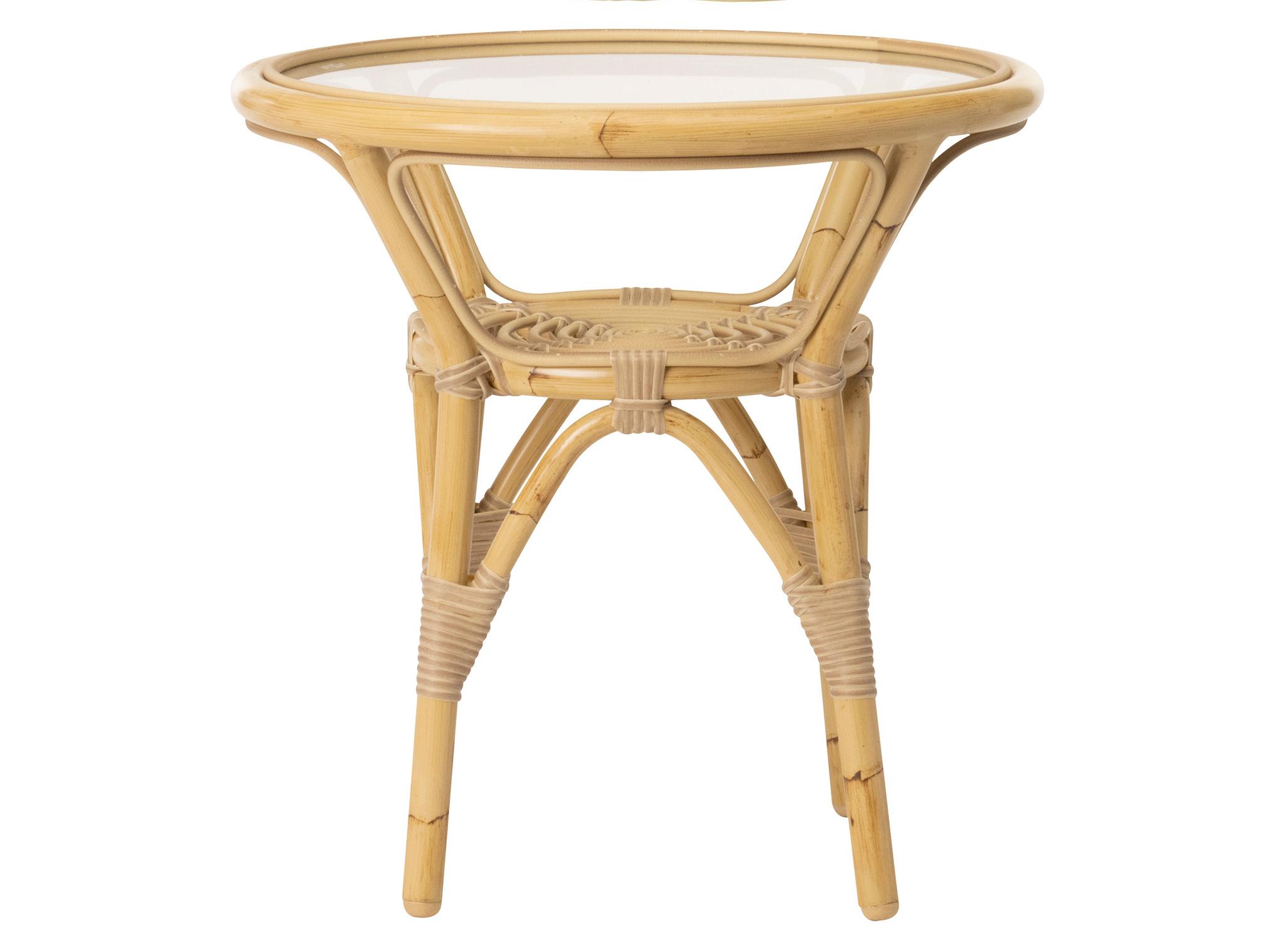 Sika Design Exterior Alumium Rattan Natural Tony Round Glass Top Outdoor End Table