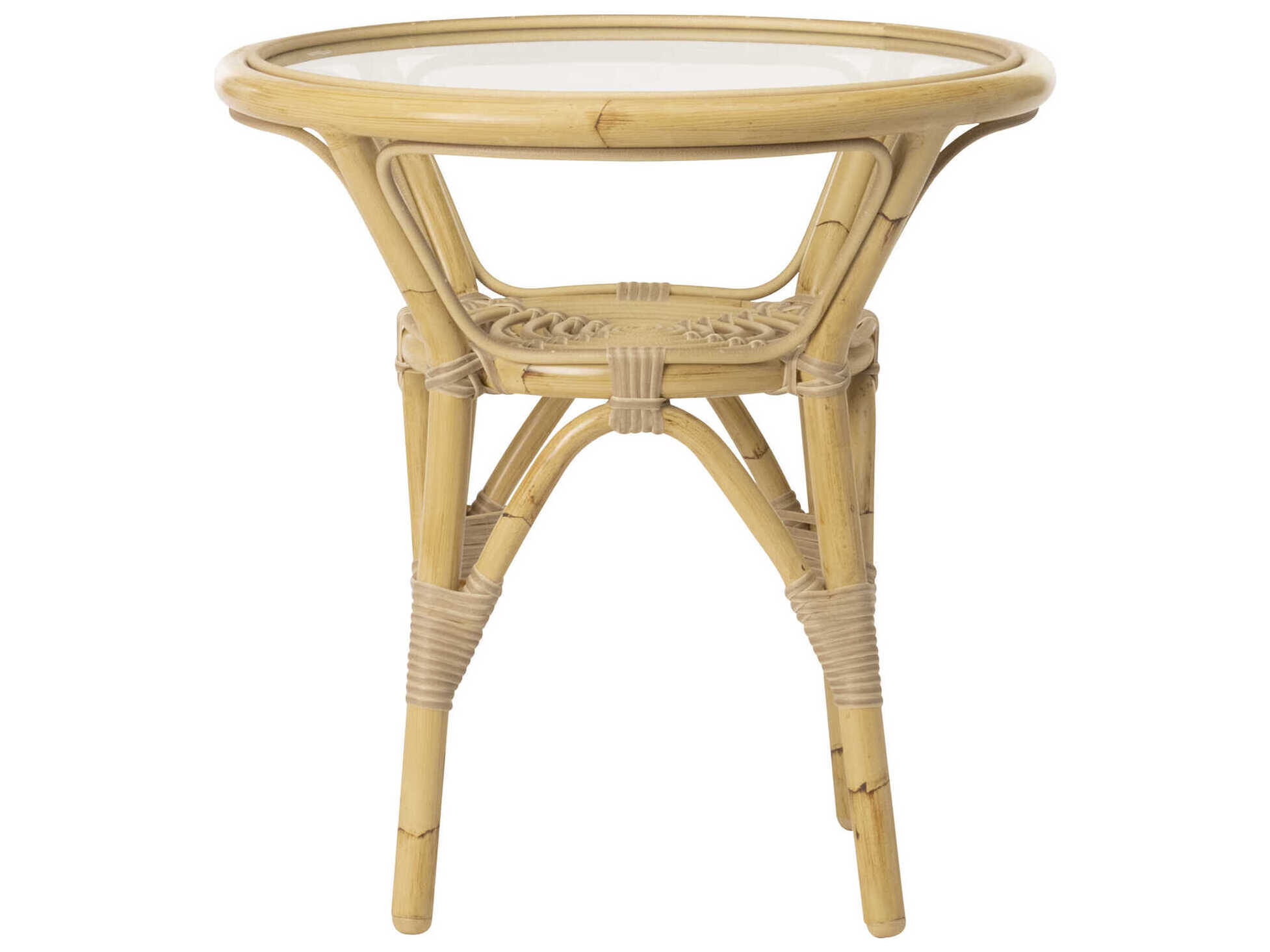 Sika Design Exterior Alumium Rattan Natural Tony Round Glass Top Outdoor End Table