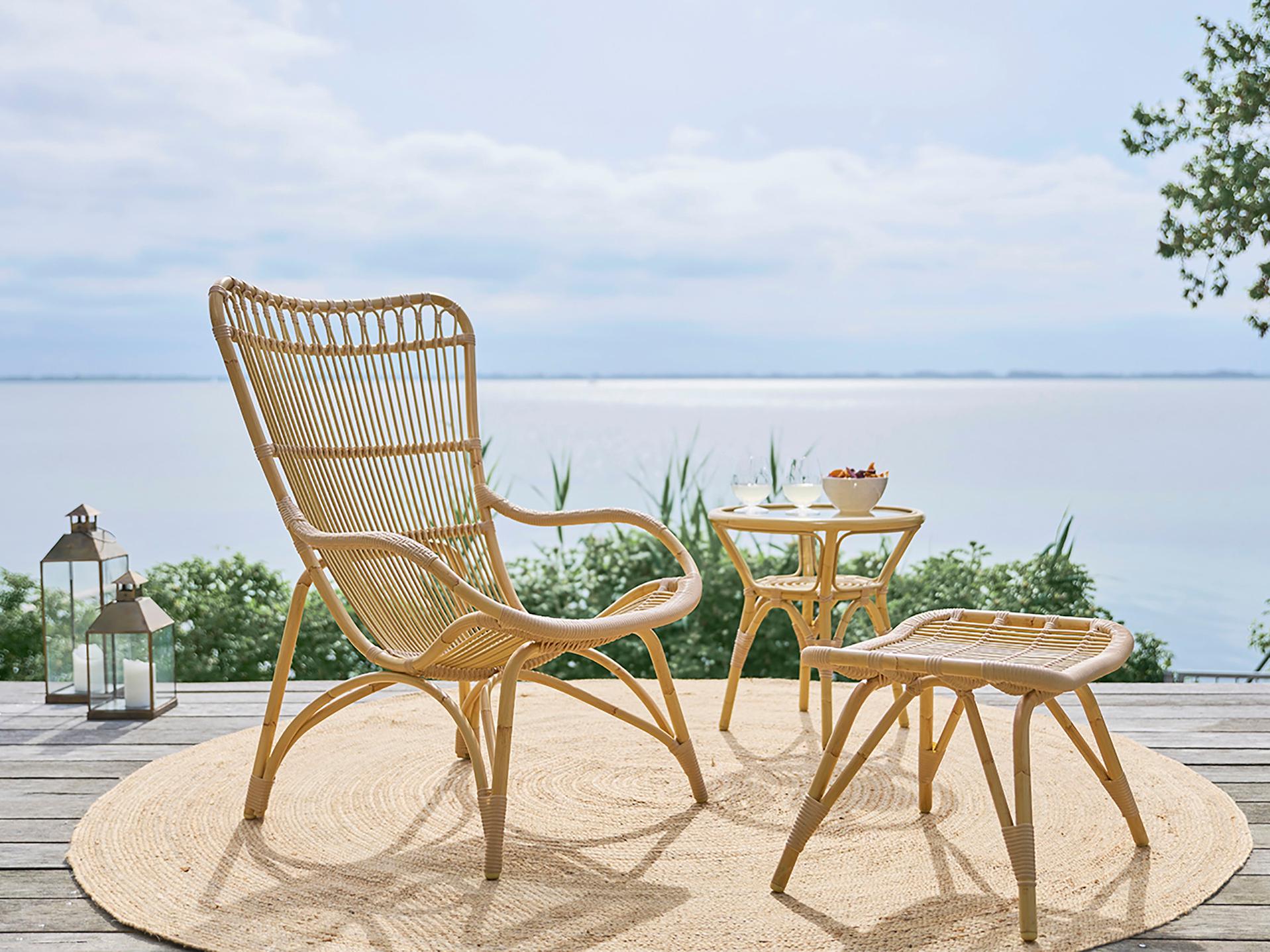 Sika Design Exterior Alumium Rattan Natural Tony Round Glass Top Outdoor End Table