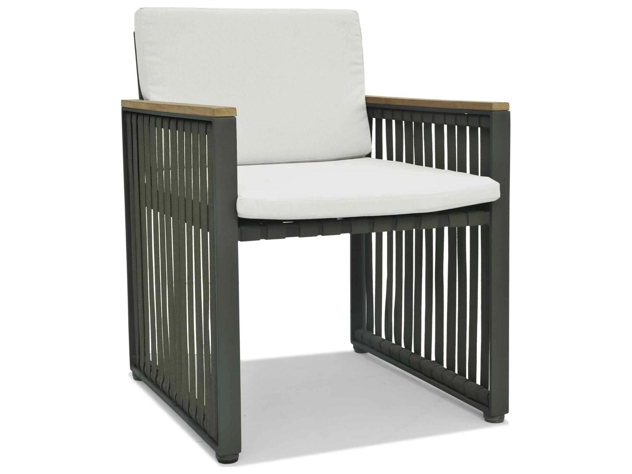 Skyline Design Horizon Dark Gray Strap Teak Arm Aluminum Cushion Lounge Chair