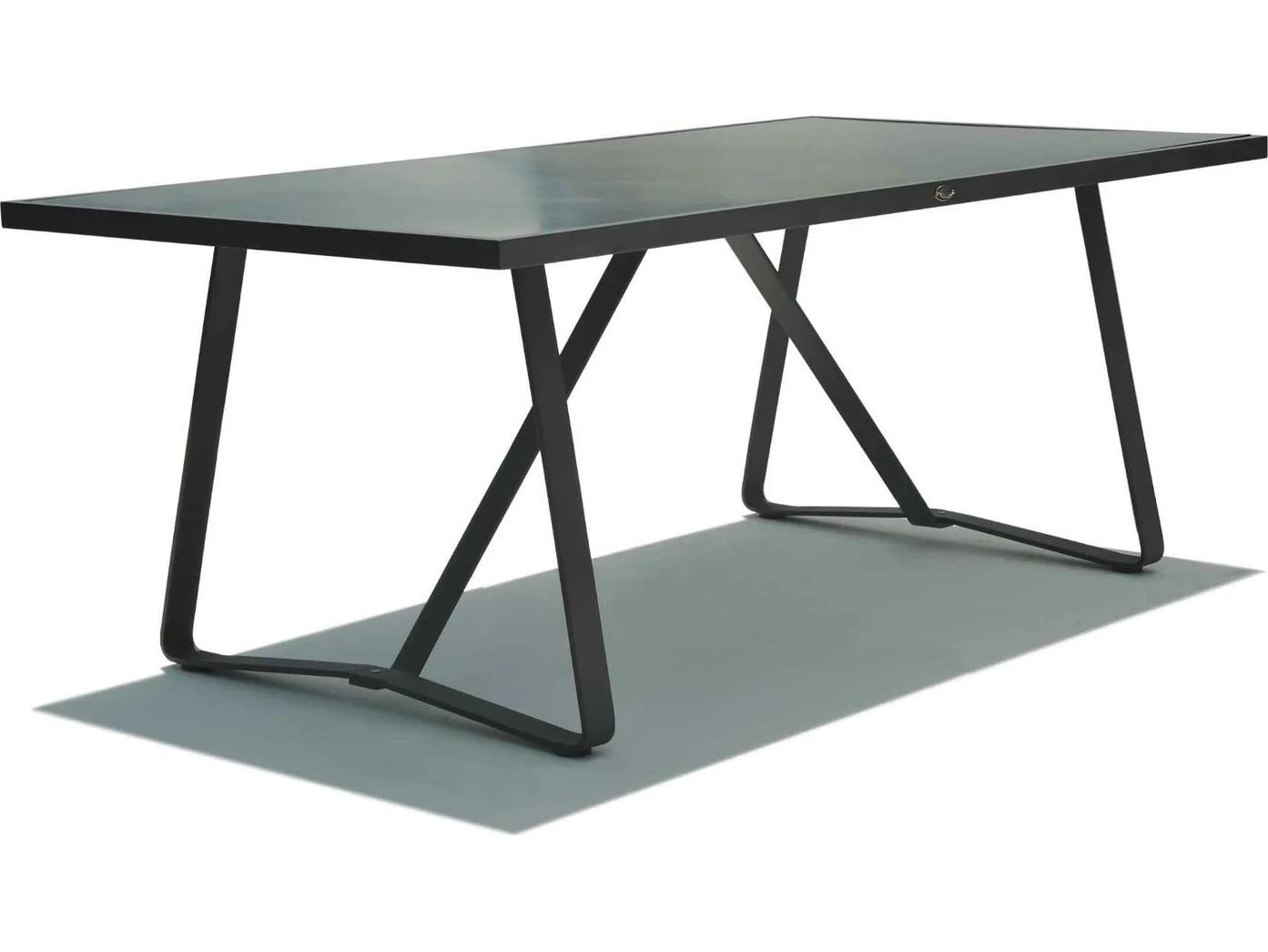 Skyline Design Horizon Dark Gray Strap Teak Arm Aluminum Rectangular Dining Table