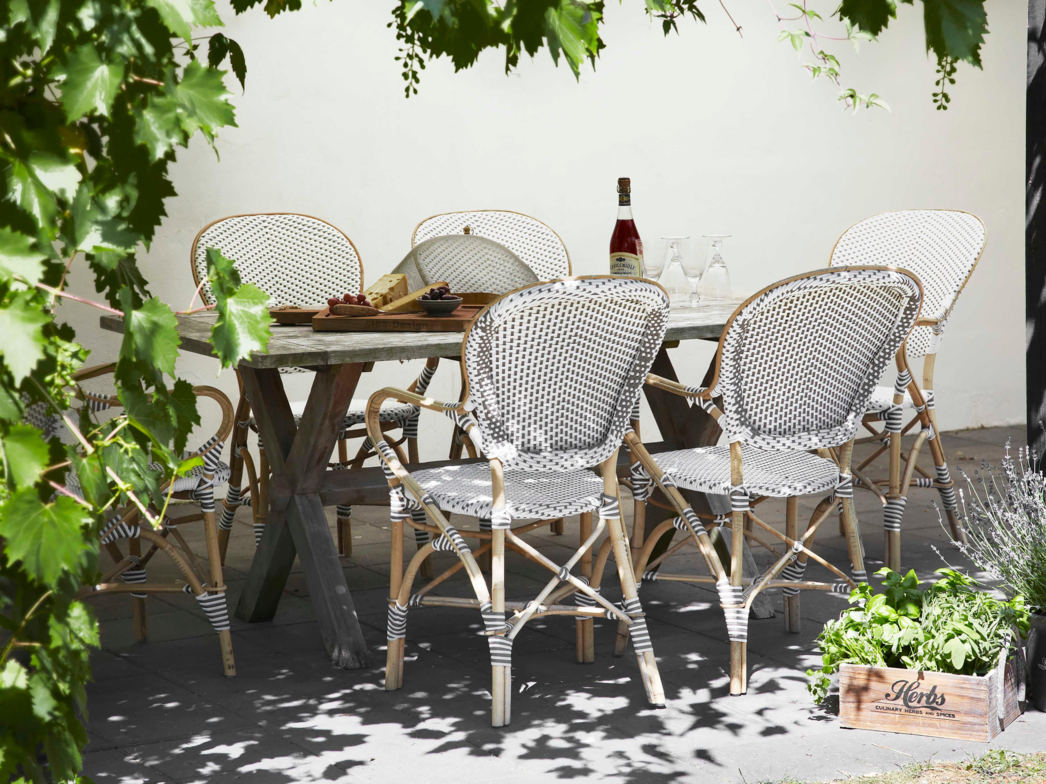 Sika Indoor Affaire Isabell Bistro Rattan White Arm Dining Chair