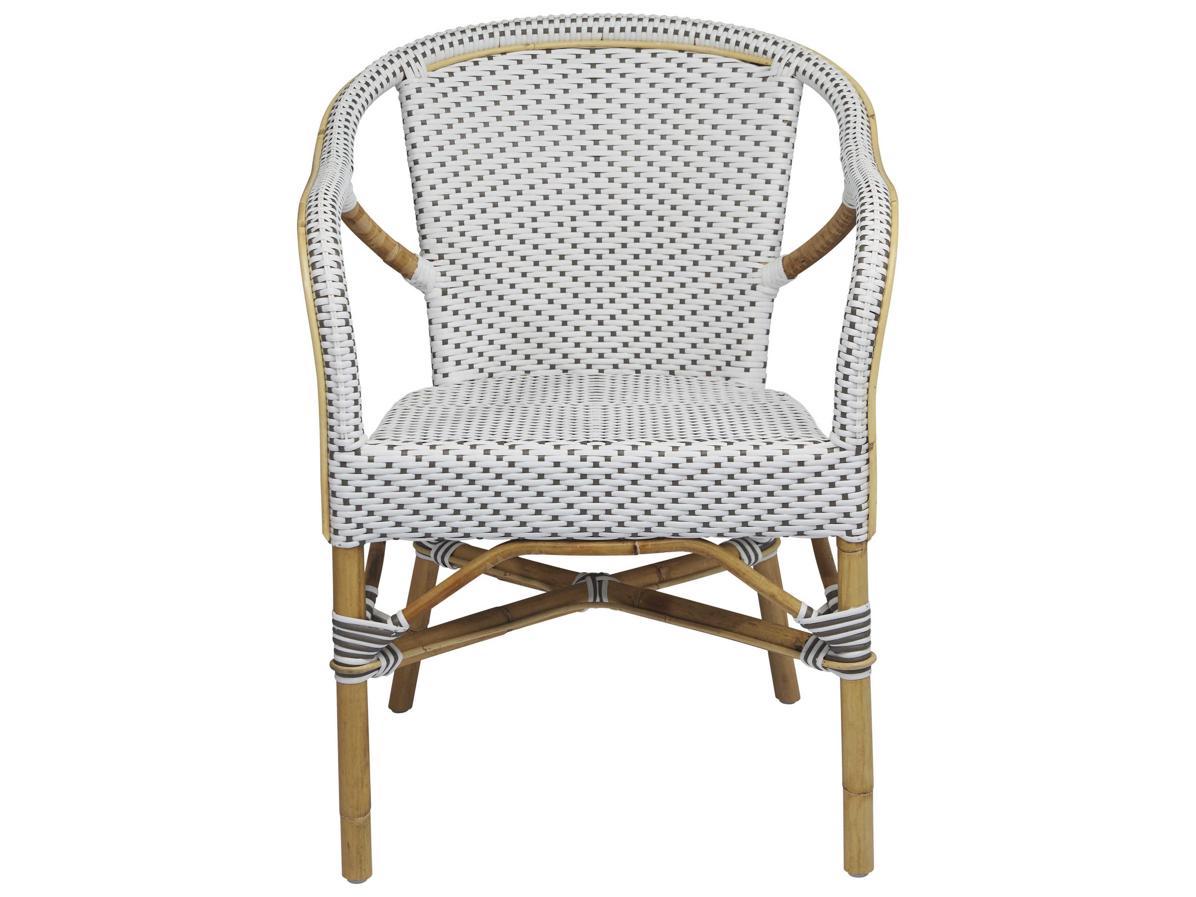 Sika Indoor Affaire Madeleine Bistro Rattan White Arm Dining Chair