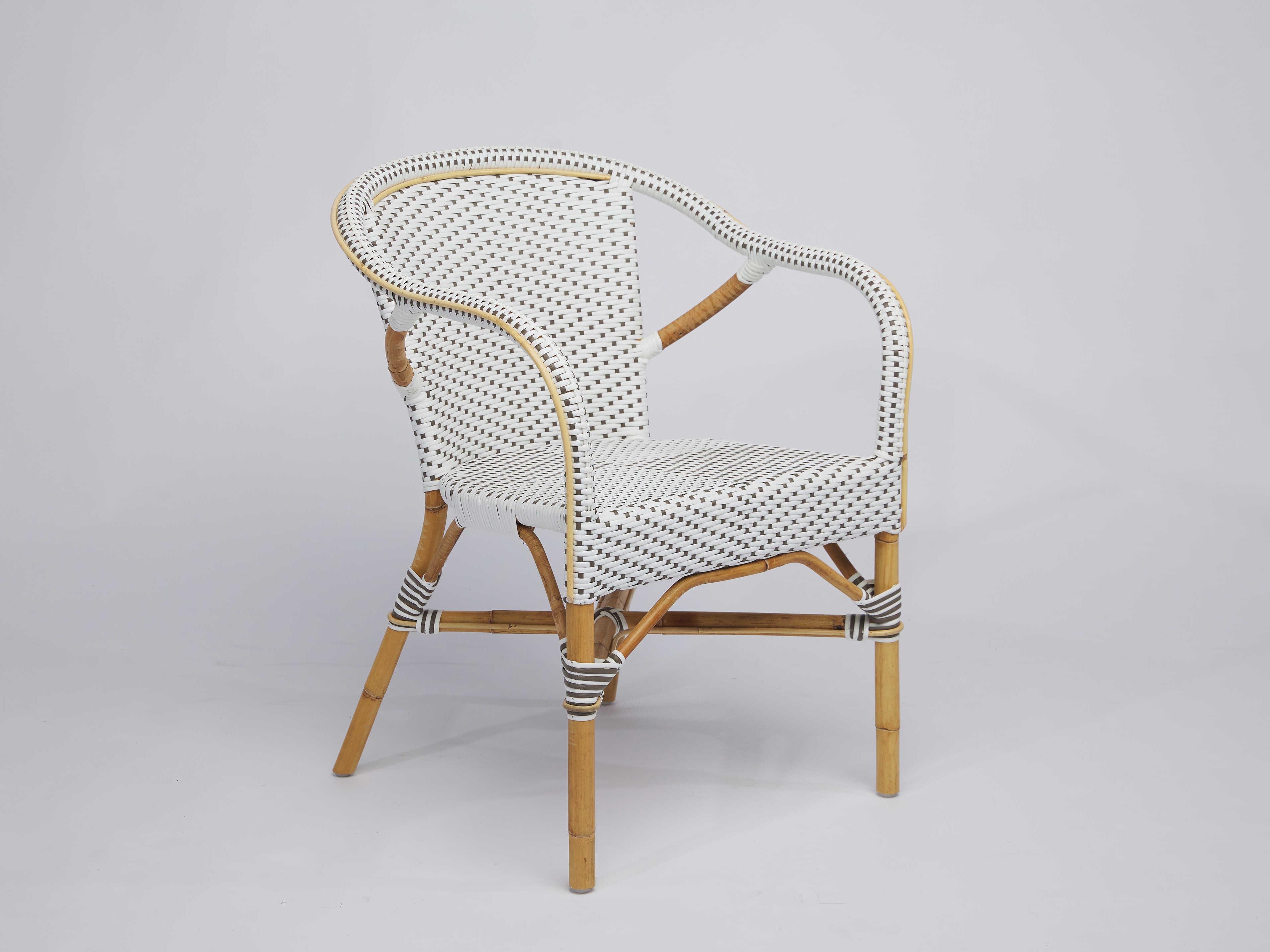Sika Indoor Affaire Madeleine Bistro Rattan White Arm Dining Chair