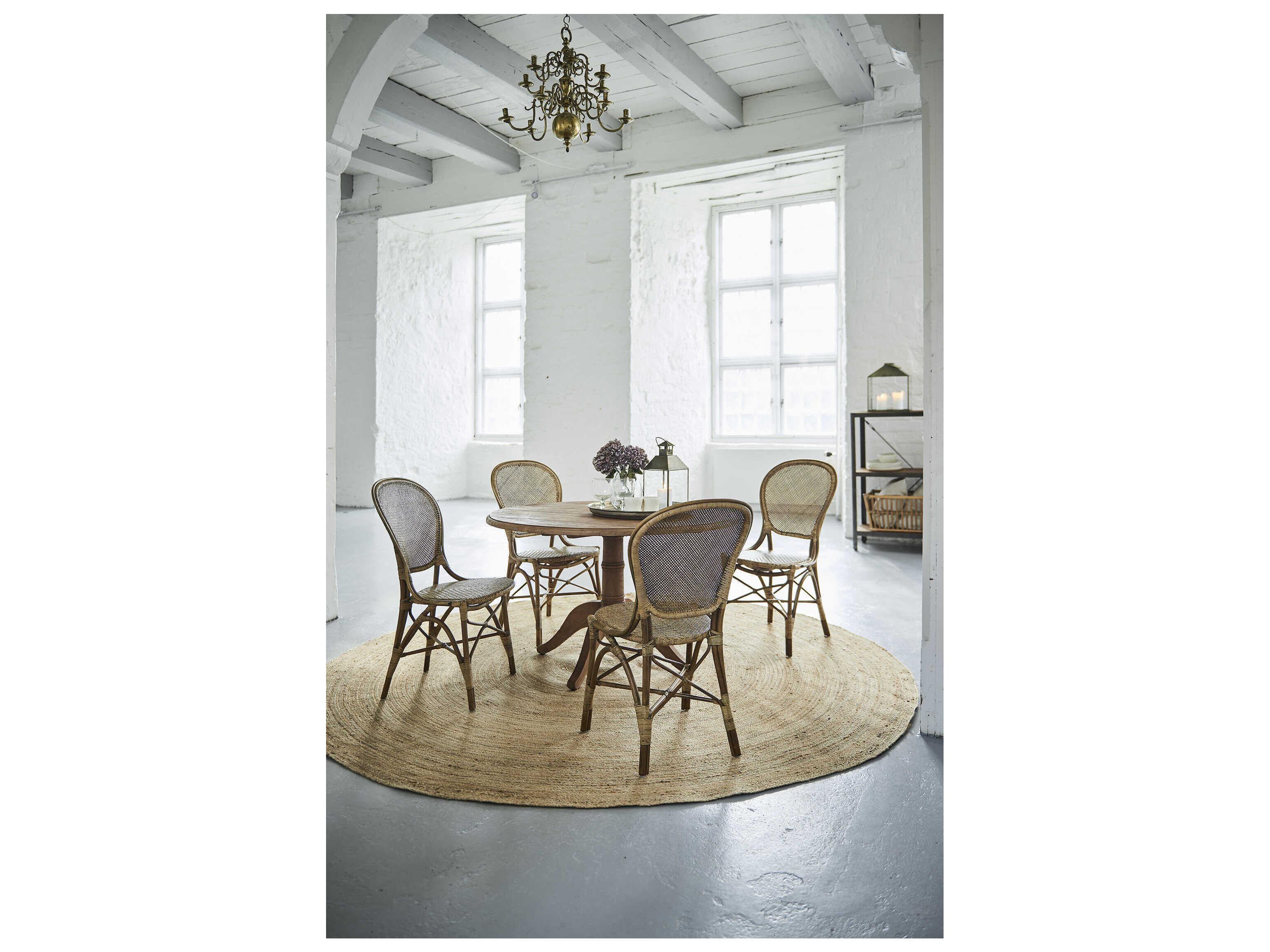 Sika Indoor Originals Rattan Brown Upholstered Armless Dining Chair & Sand Cushion Set