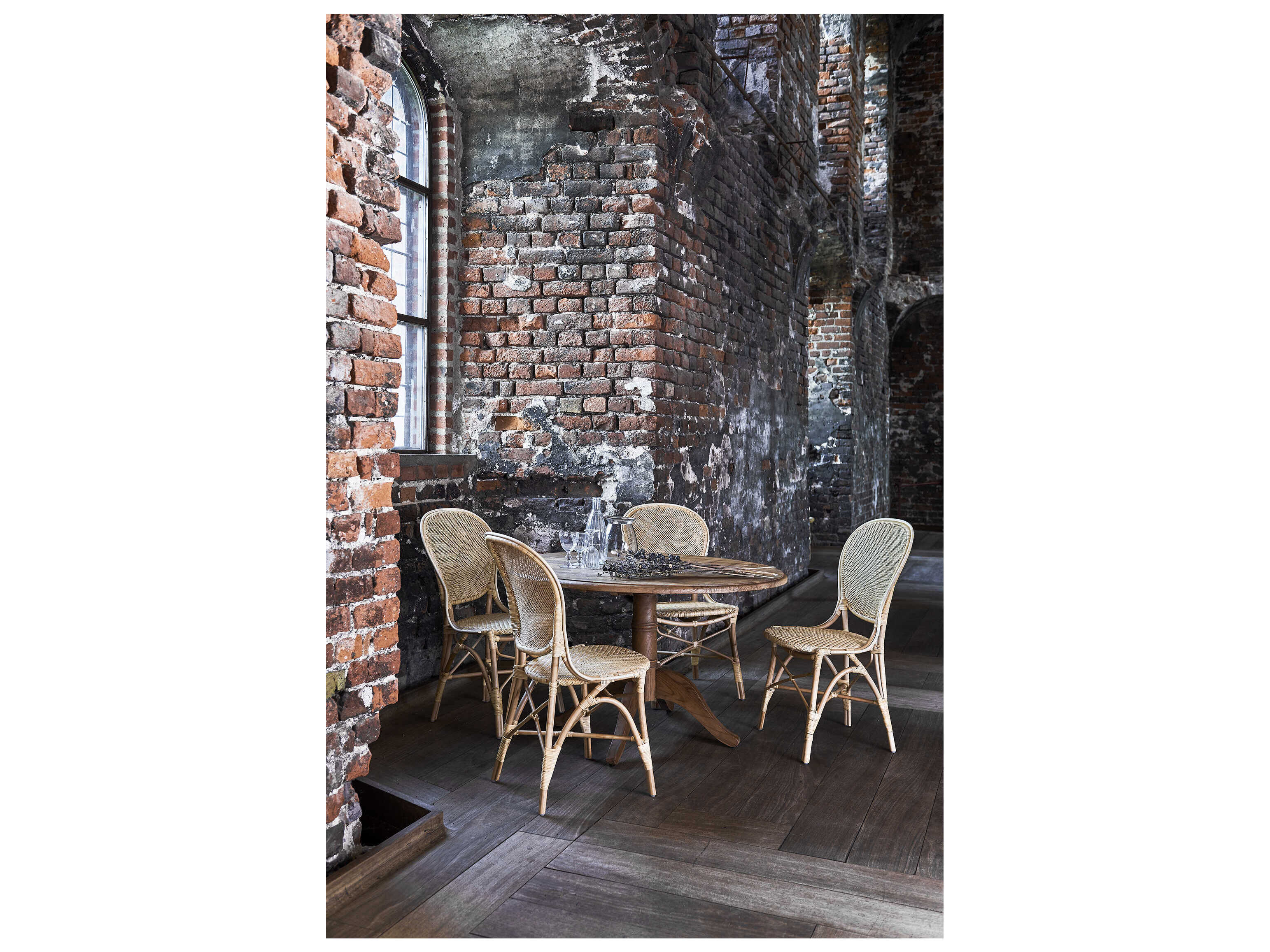 Sika Indoor Originals Rattan Brown Upholstered Armless Dining Chair & Dark Grey Cushion Set