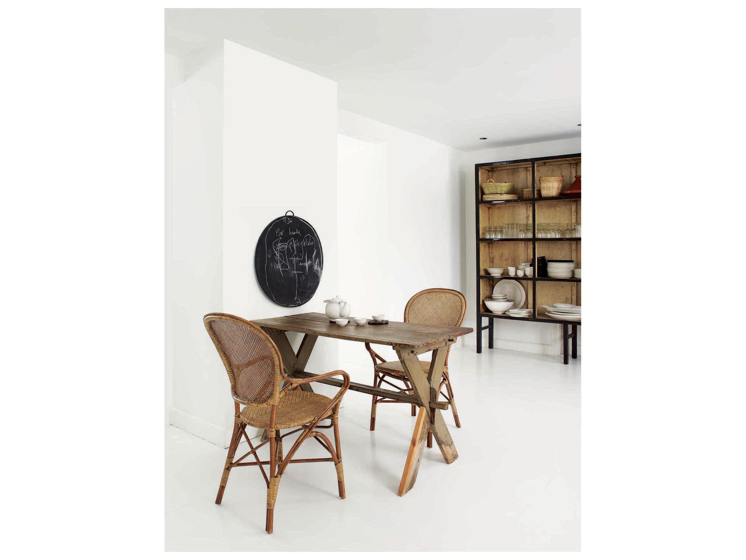 Sika Indoor Originals Rattan Brown Upholstered Arm Dining Chair & Sand Cushion Set