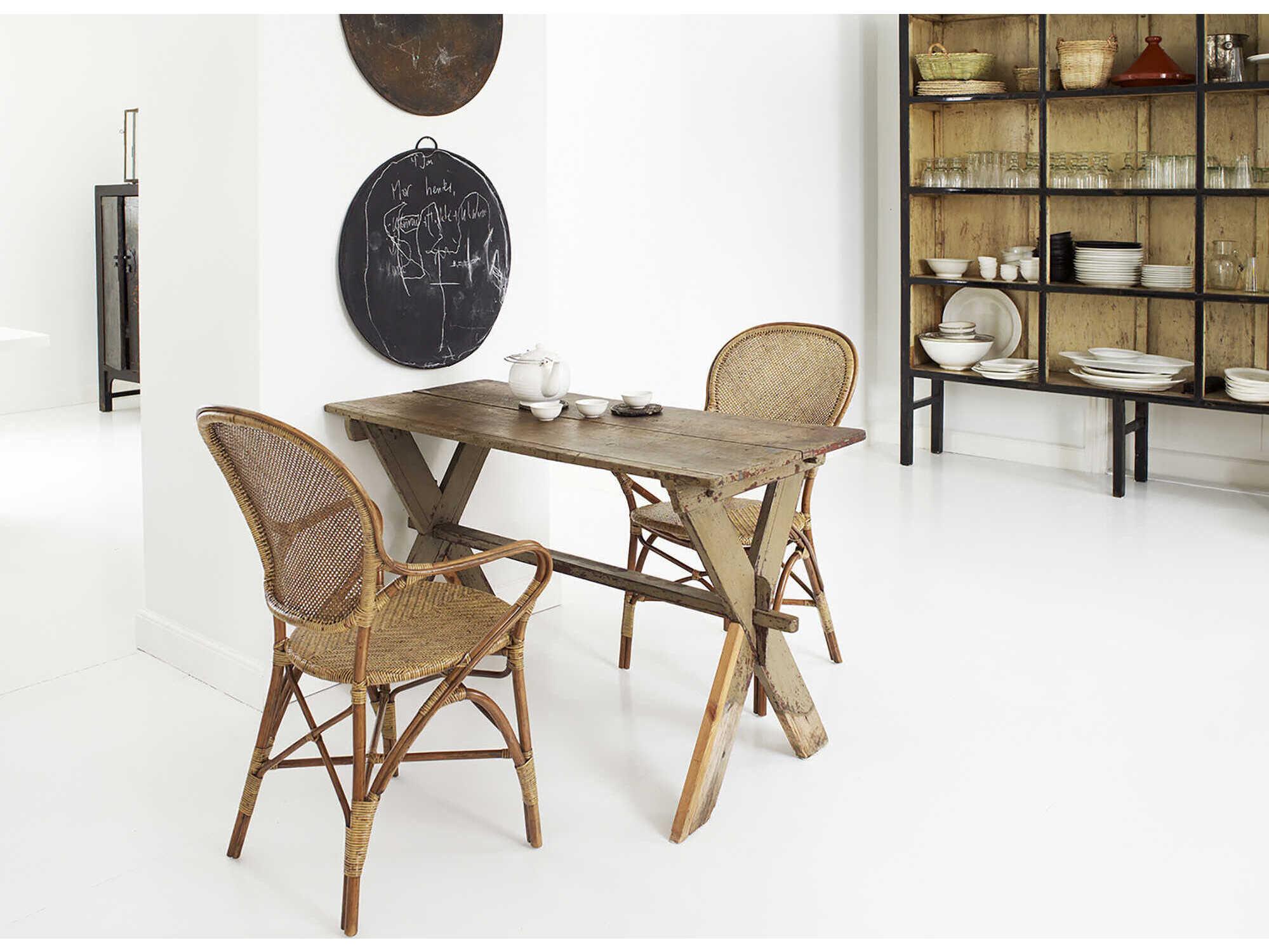 Sika Indoor Originals Rattan Brown Upholstered Arm Dining Chair & Sand Cushion Set