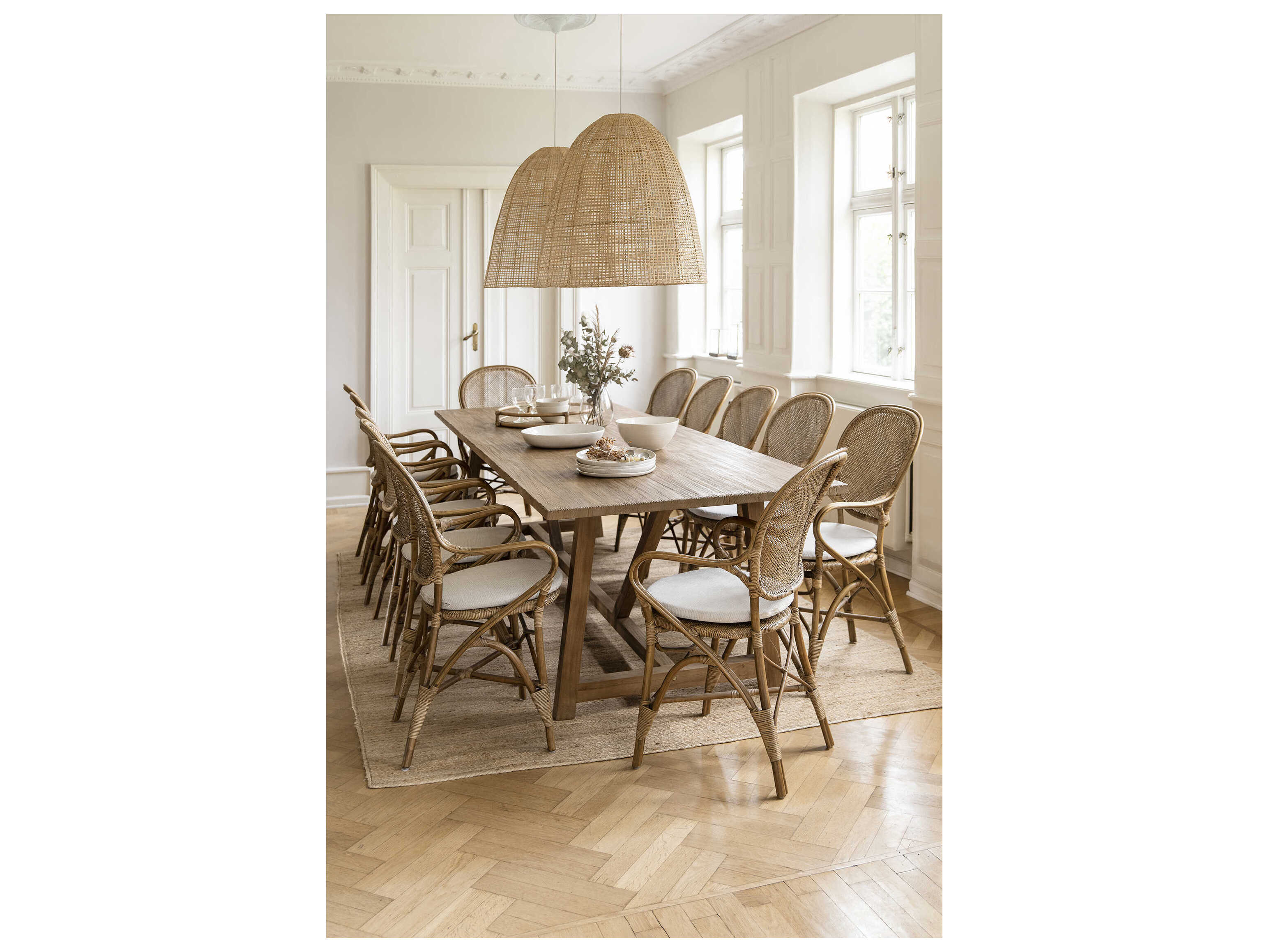 Sika Indoor Originals Rattan Brown Upholstered Arm Dining Chair & Dark Grey Cushion Set