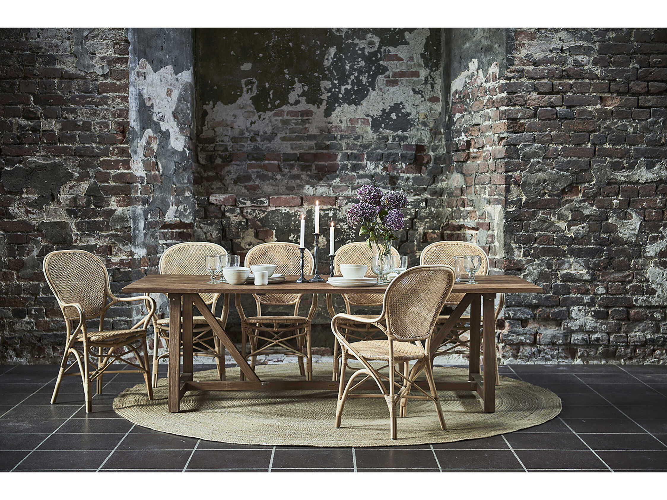 Sika Indoor Originals Rattan Brown Upholstered Arm Dining Chair & Sand Cushion Set