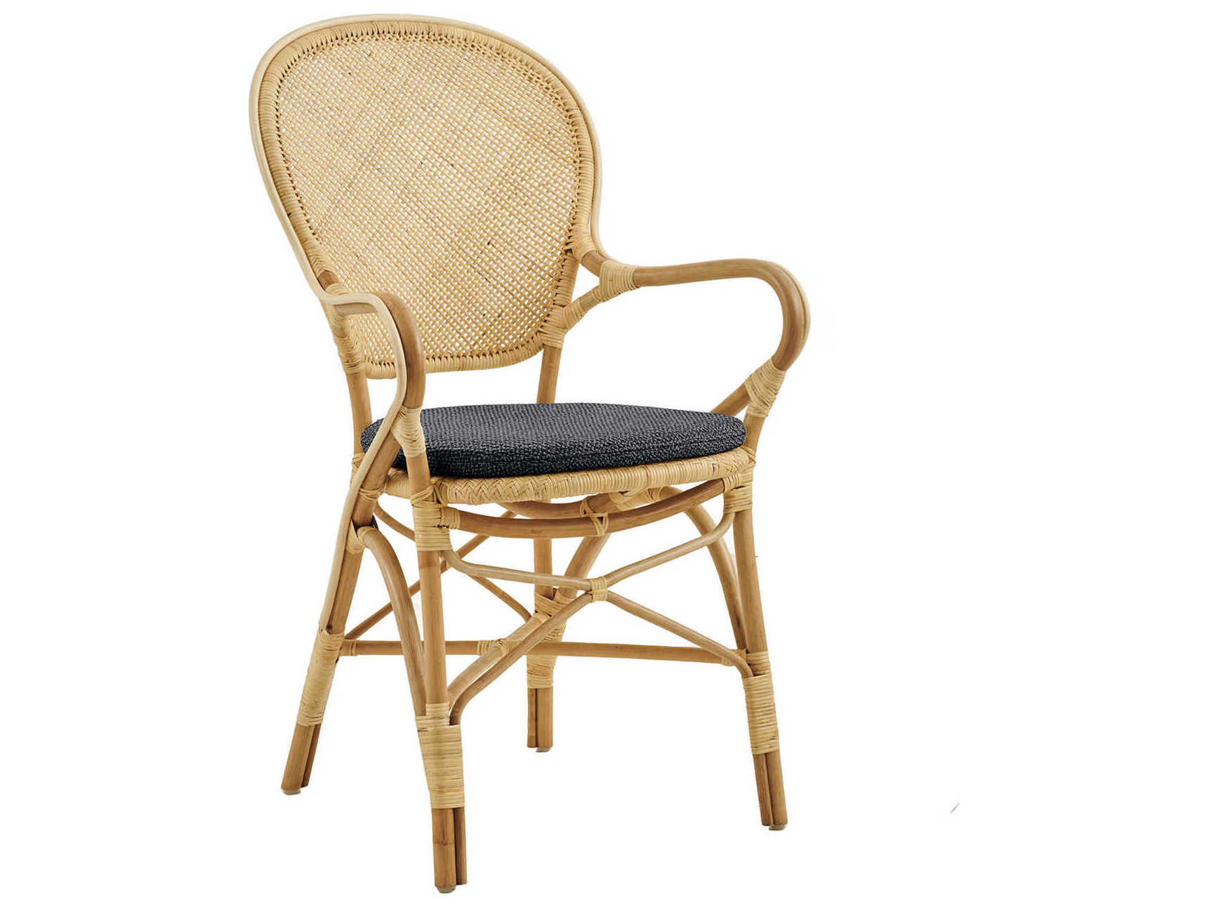 Sika Indoor Originals Rattan Brown Upholstered Arm Dining Chair & Dark Grey Cushion Set