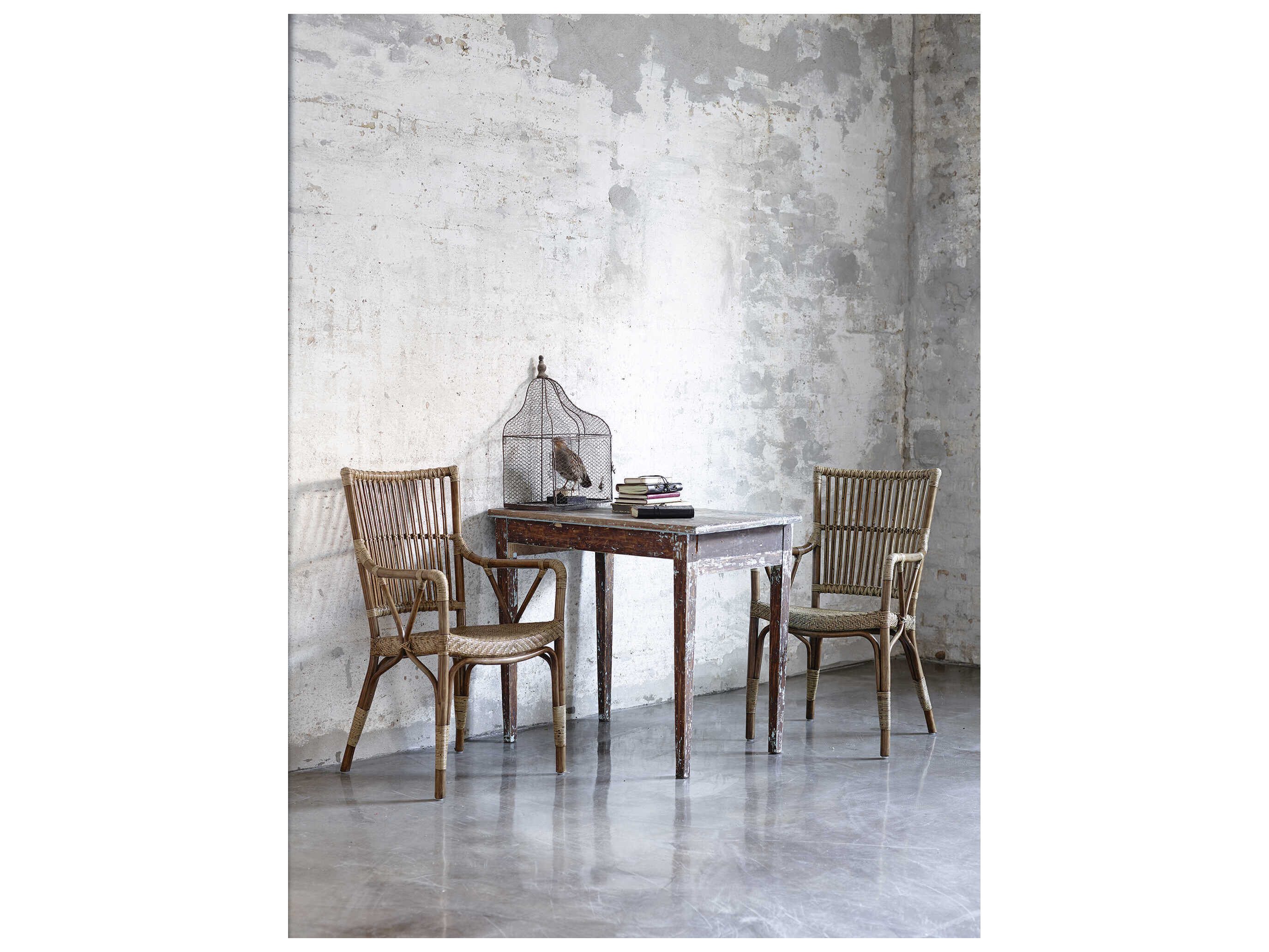 Sika Indoor Originals Rattan Brown Upholstered Arm Dining Chair & Sand Cushion Set