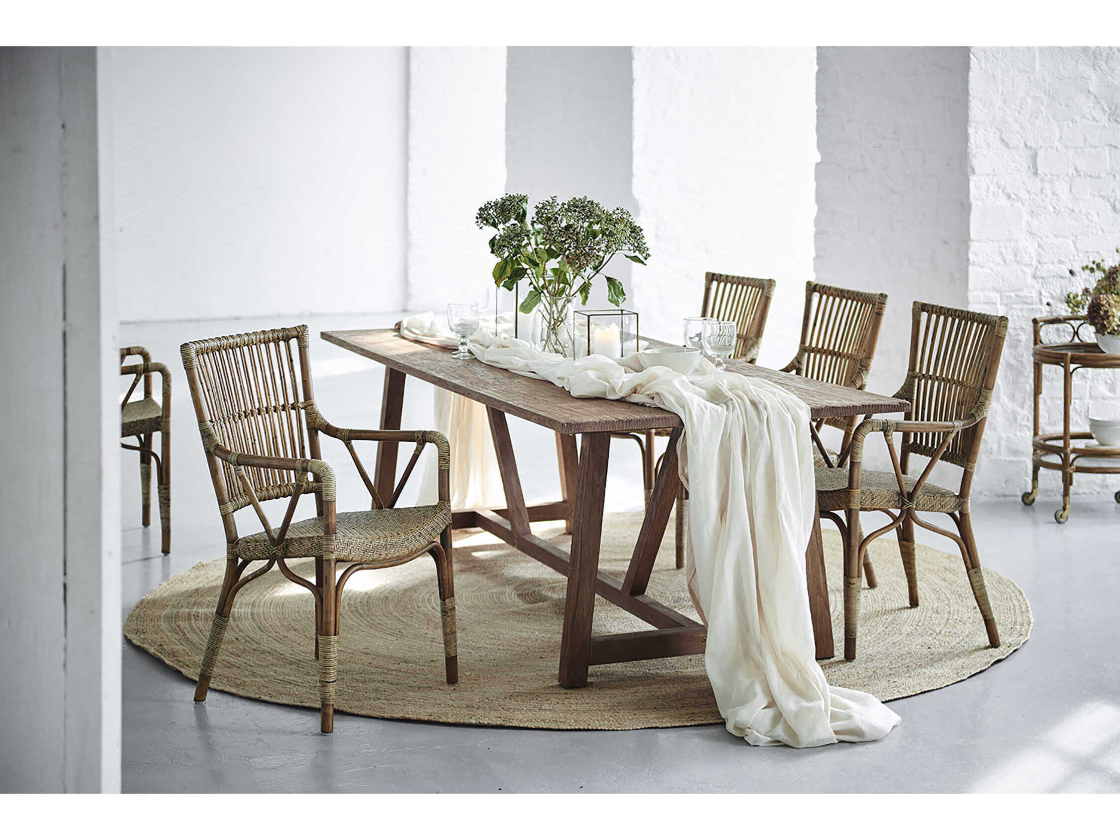 Sika Indoor Originals Rattan Brown Upholstered Arm Dining Chair & Dark Grey Cushion Set