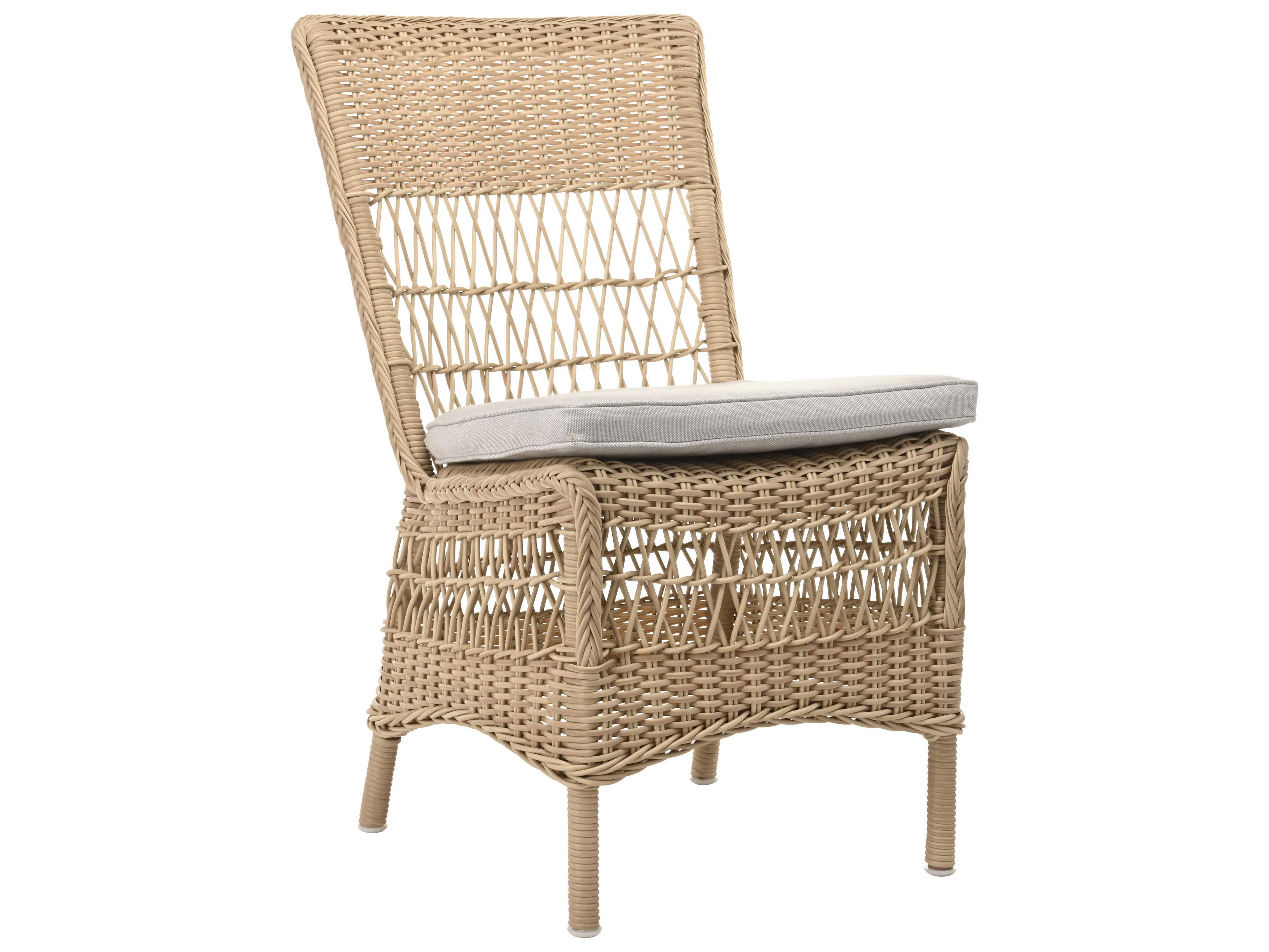 Sika Indoor Georgia Garden Marie Rattan Gray Upholstered Side Dining Chair with Cushion
