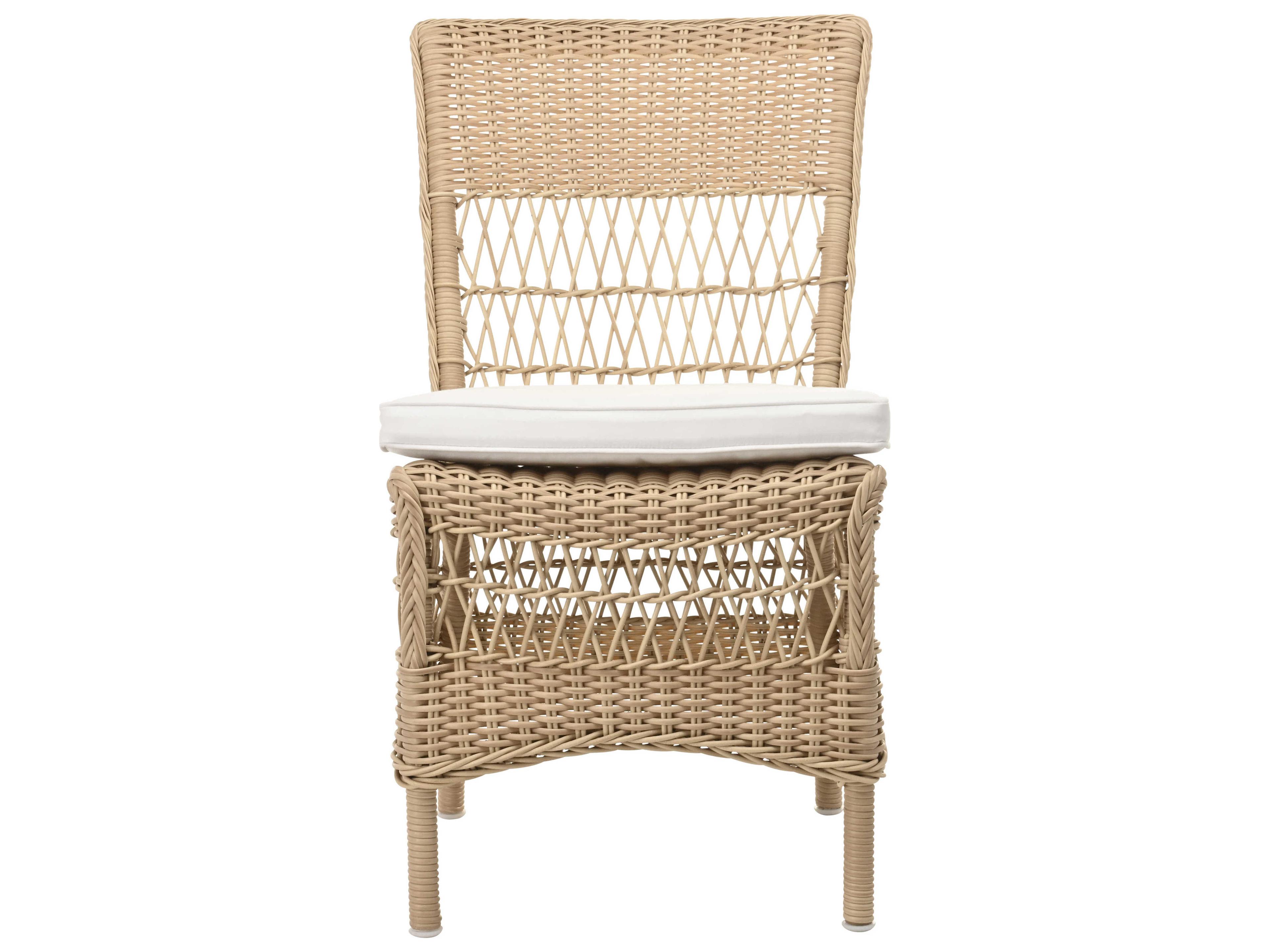 Sika Indoor Georgia Garden Marie Rattan White Upholstered Side Dining Chair with Cushion