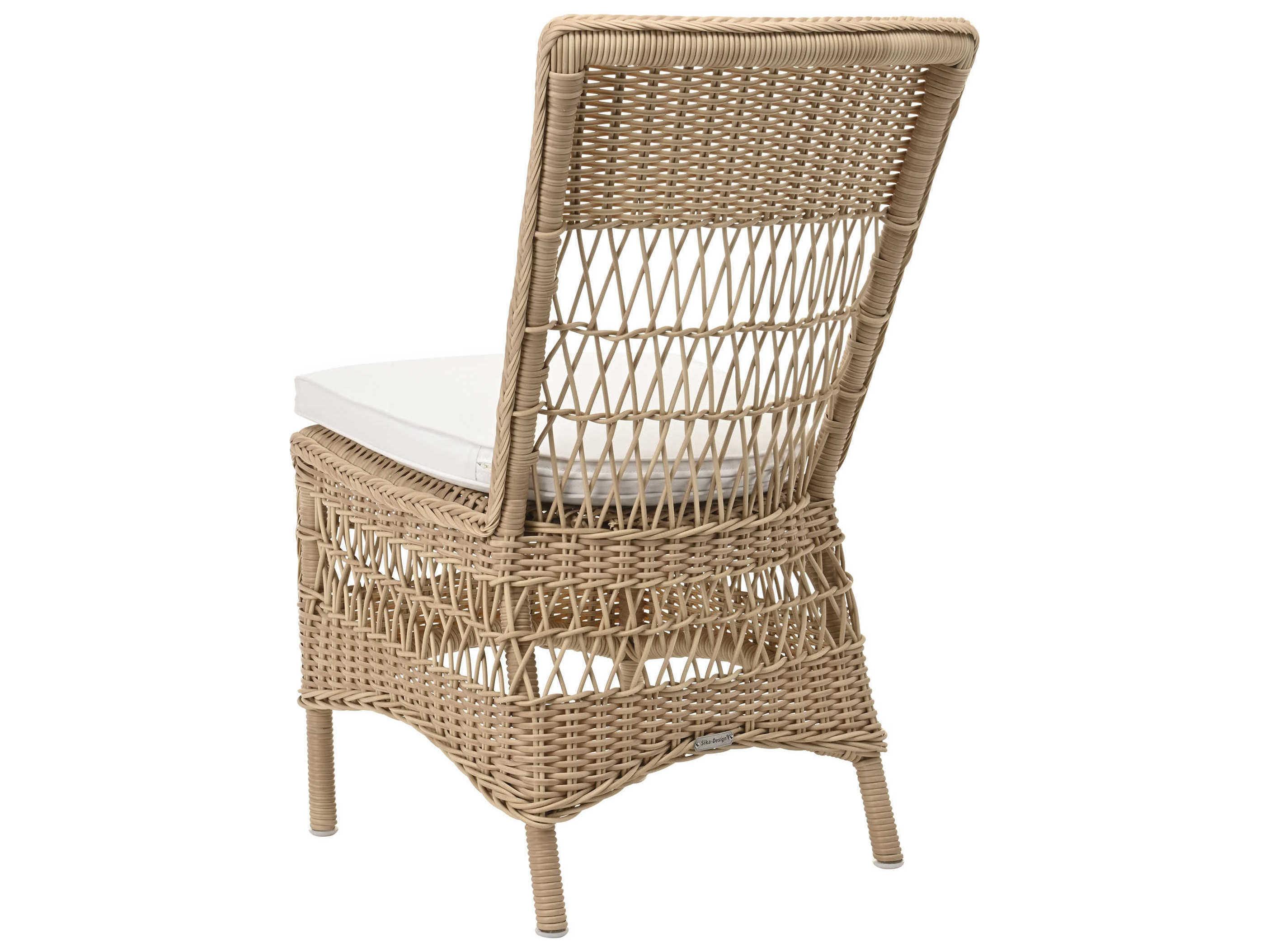 Sika Indoor Georgia Garden Marie Rattan White Upholstered Side Dining Chair with Cushion