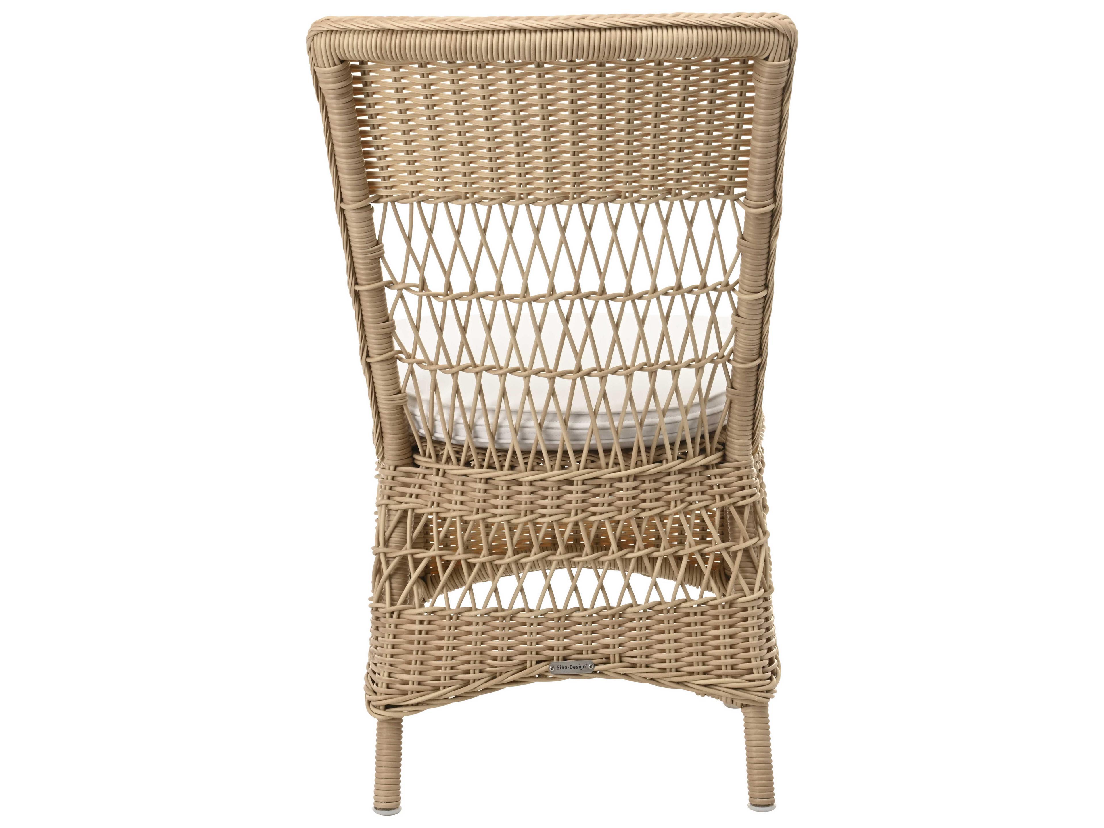 Sika Indoor Georgia Garden Marie Rattan White Upholstered Side Dining Chair with Cushion
