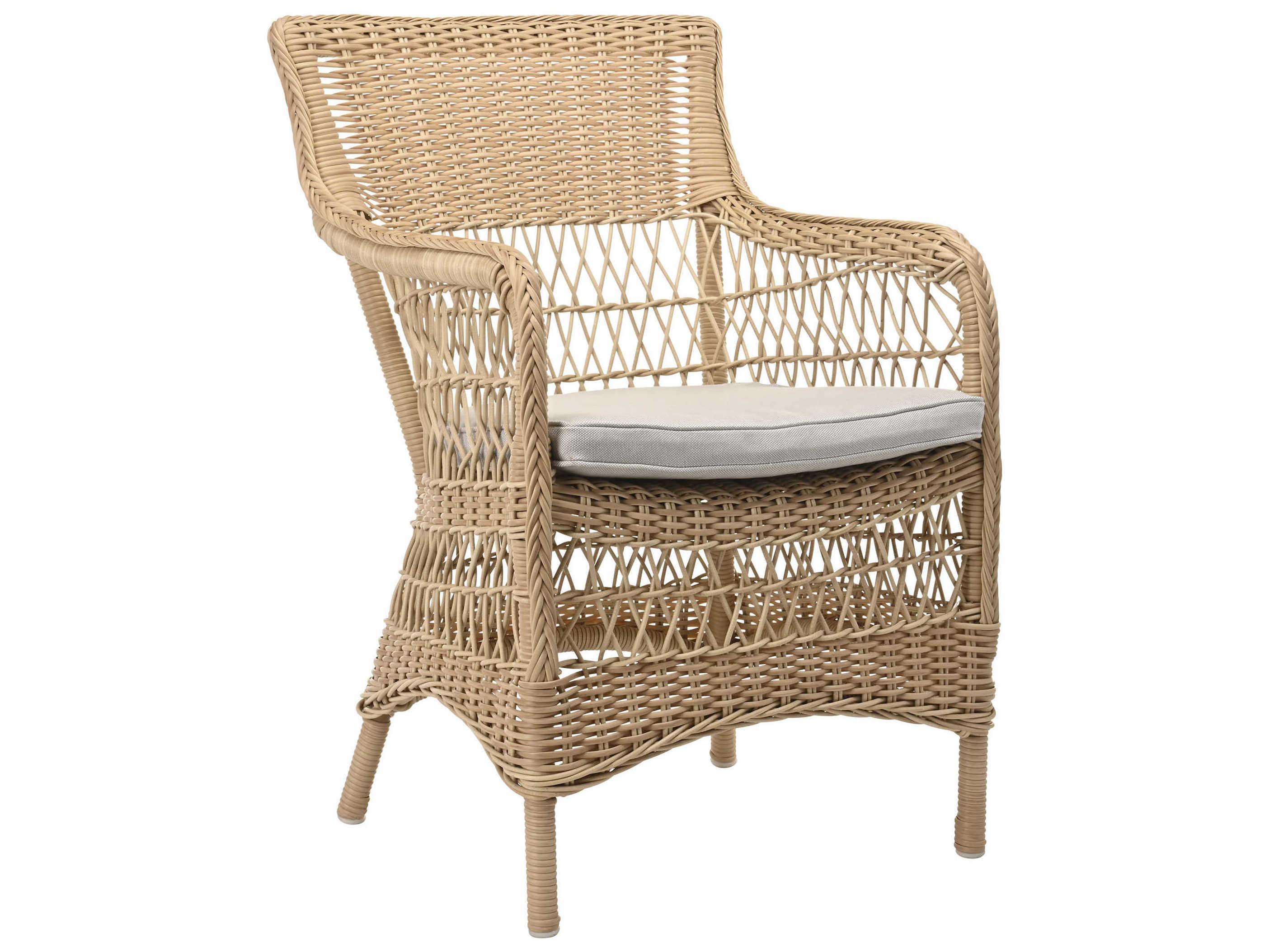 Sika Indoor Georgia Garden Marie Rattan Gray Upholstered Arm Dining Chair with Cushion