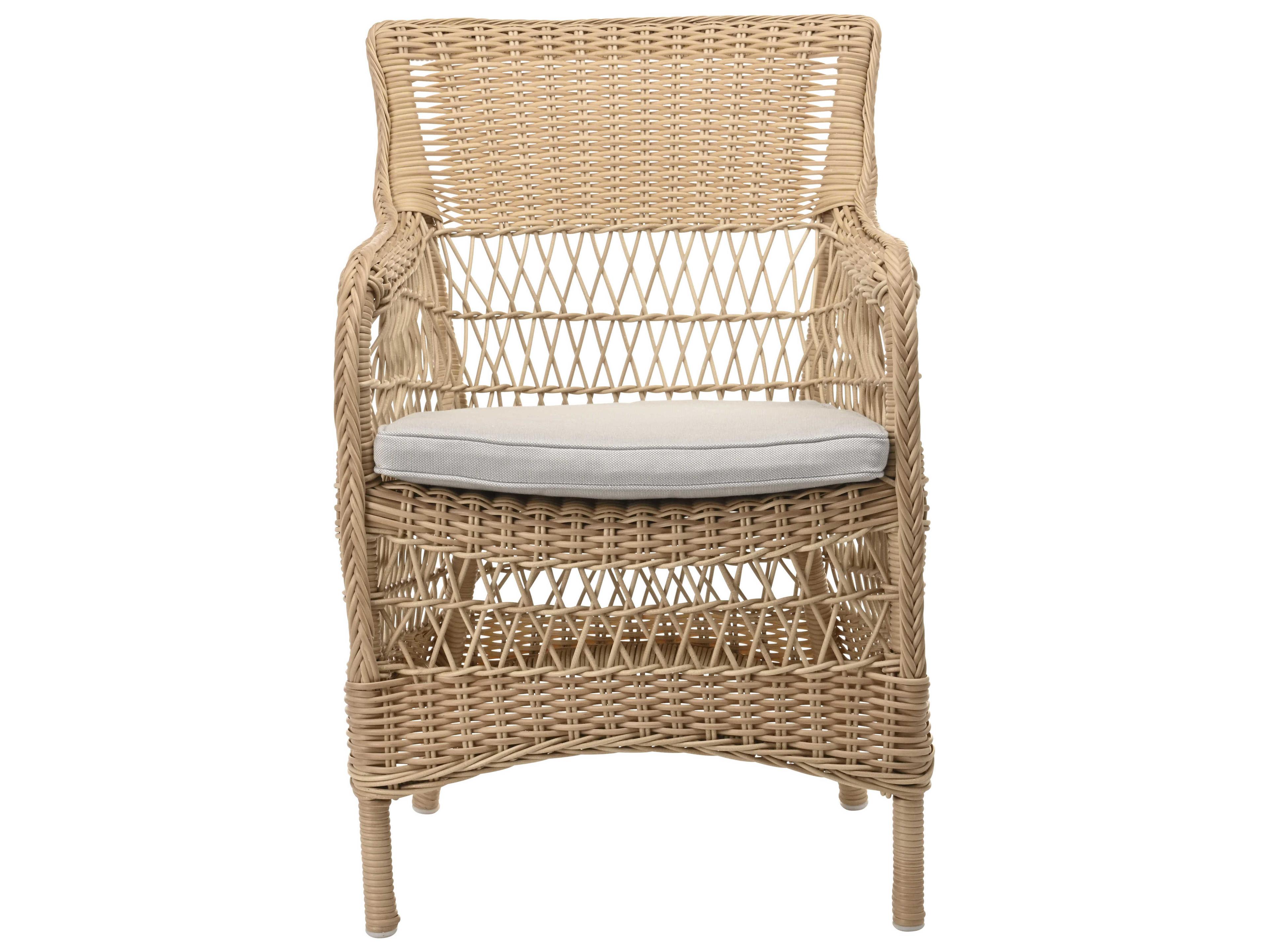 Sika Indoor Georgia Garden Marie Rattan Gray Upholstered Arm Dining Chair with Cushion