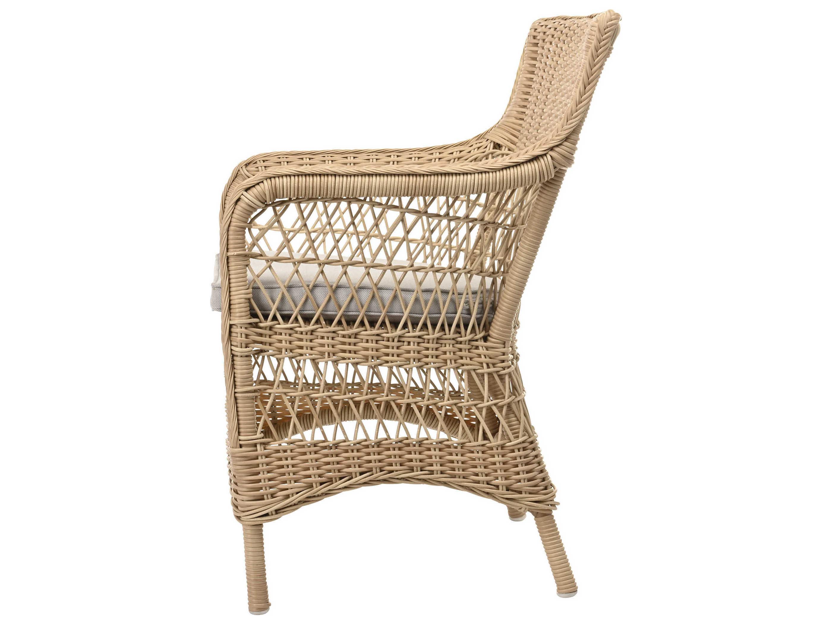 Sika Indoor Georgia Garden Marie Rattan Gray Upholstered Arm Dining Chair with Cushion