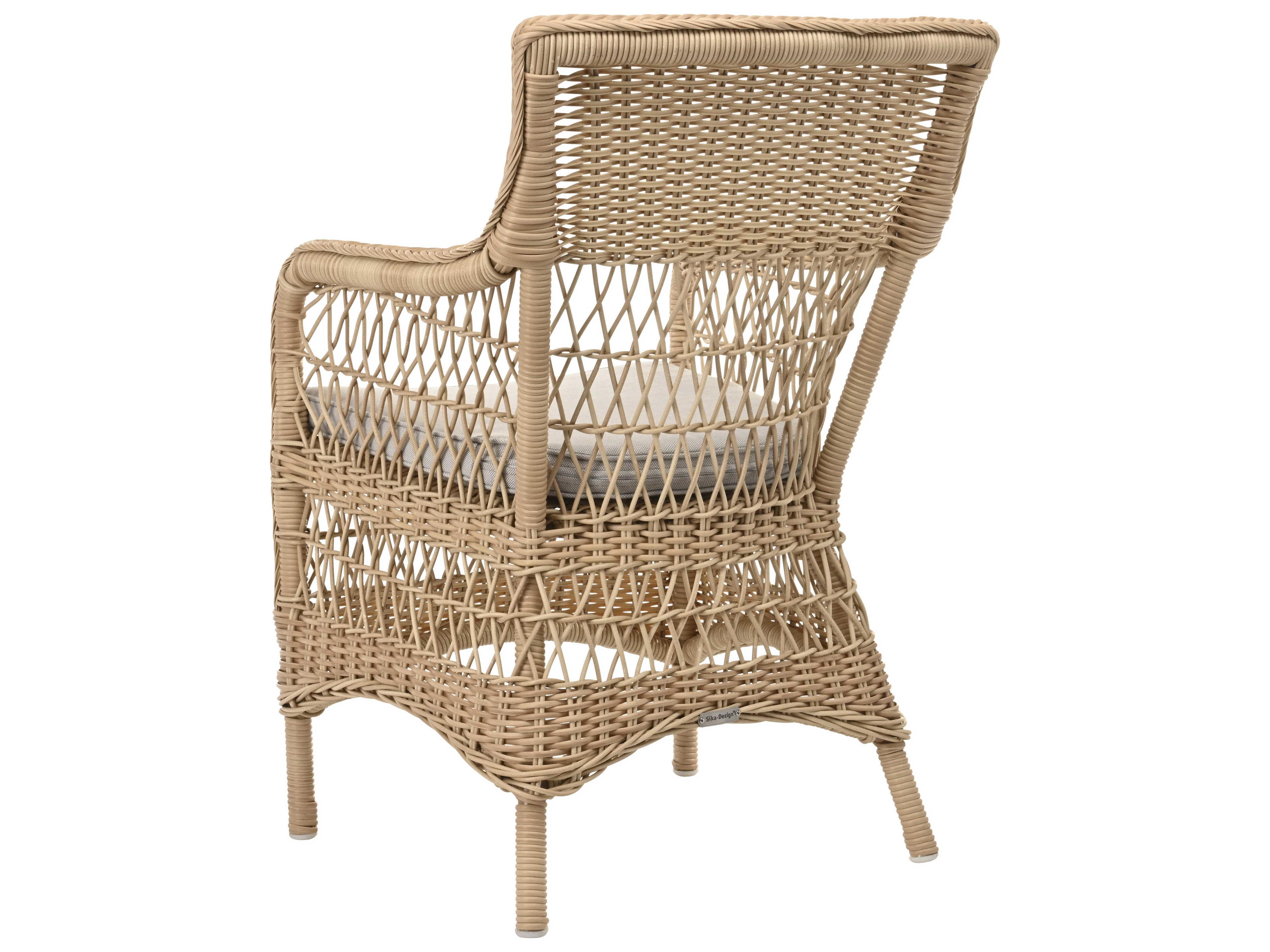 Sika Indoor Georgia Garden Marie Rattan Gray Upholstered Arm Dining Chair with Cushion