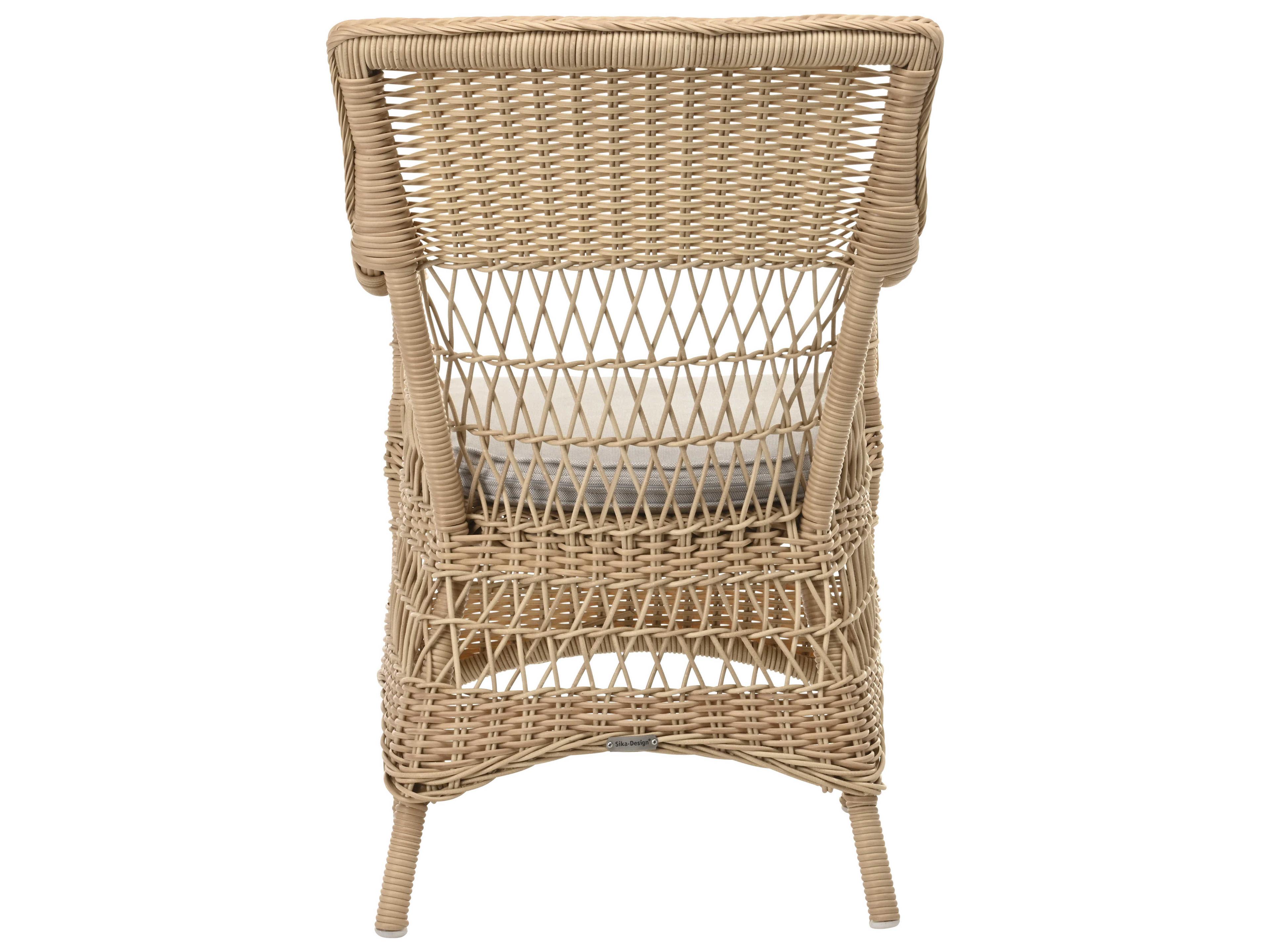 Sika Indoor Georgia Garden Marie Rattan Gray Upholstered Arm Dining Chair with Cushion