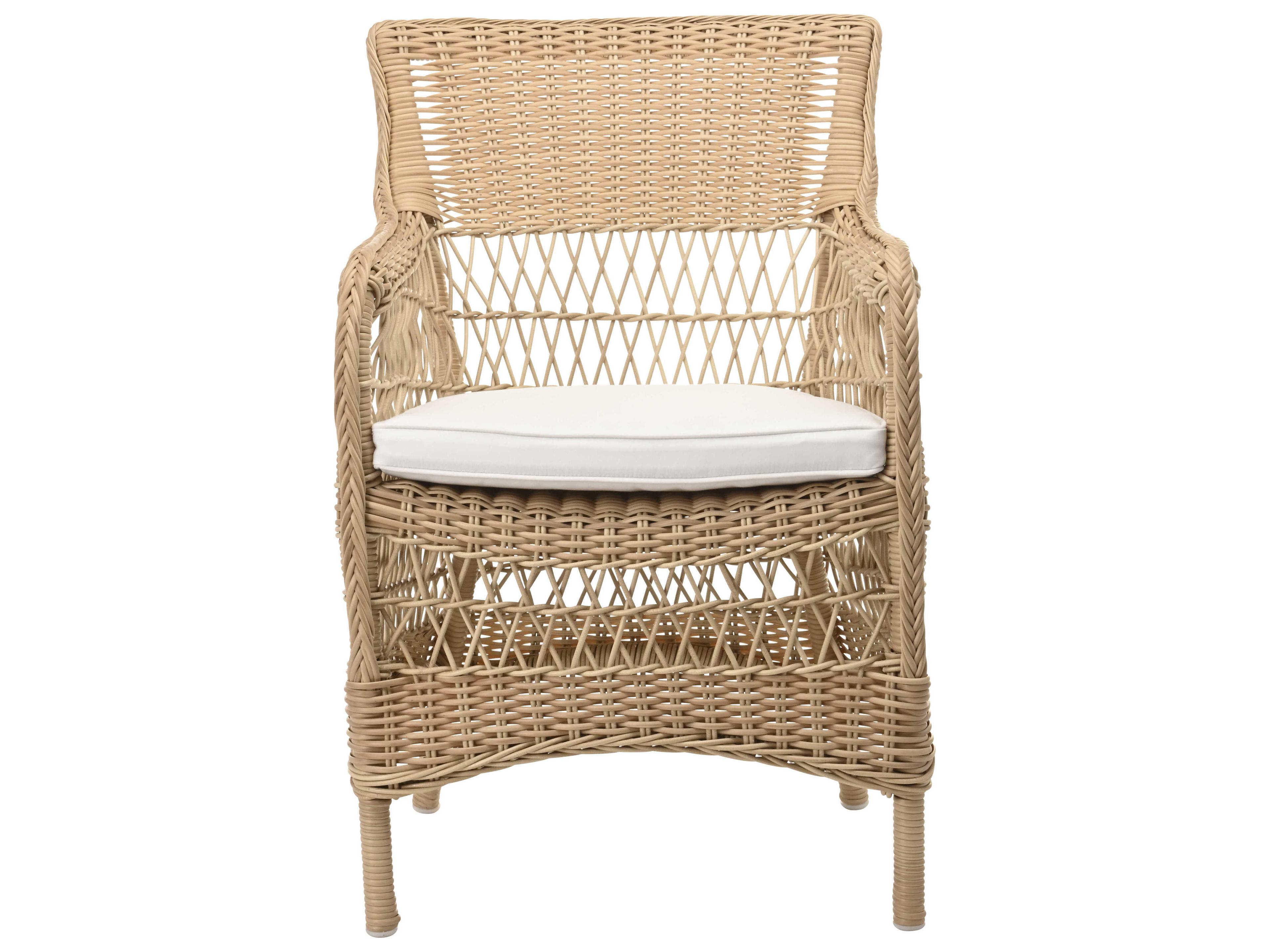 Sika Indoor Georgia Garden Marie Rattan White Upholstered Arm Dining Chair with Cushion